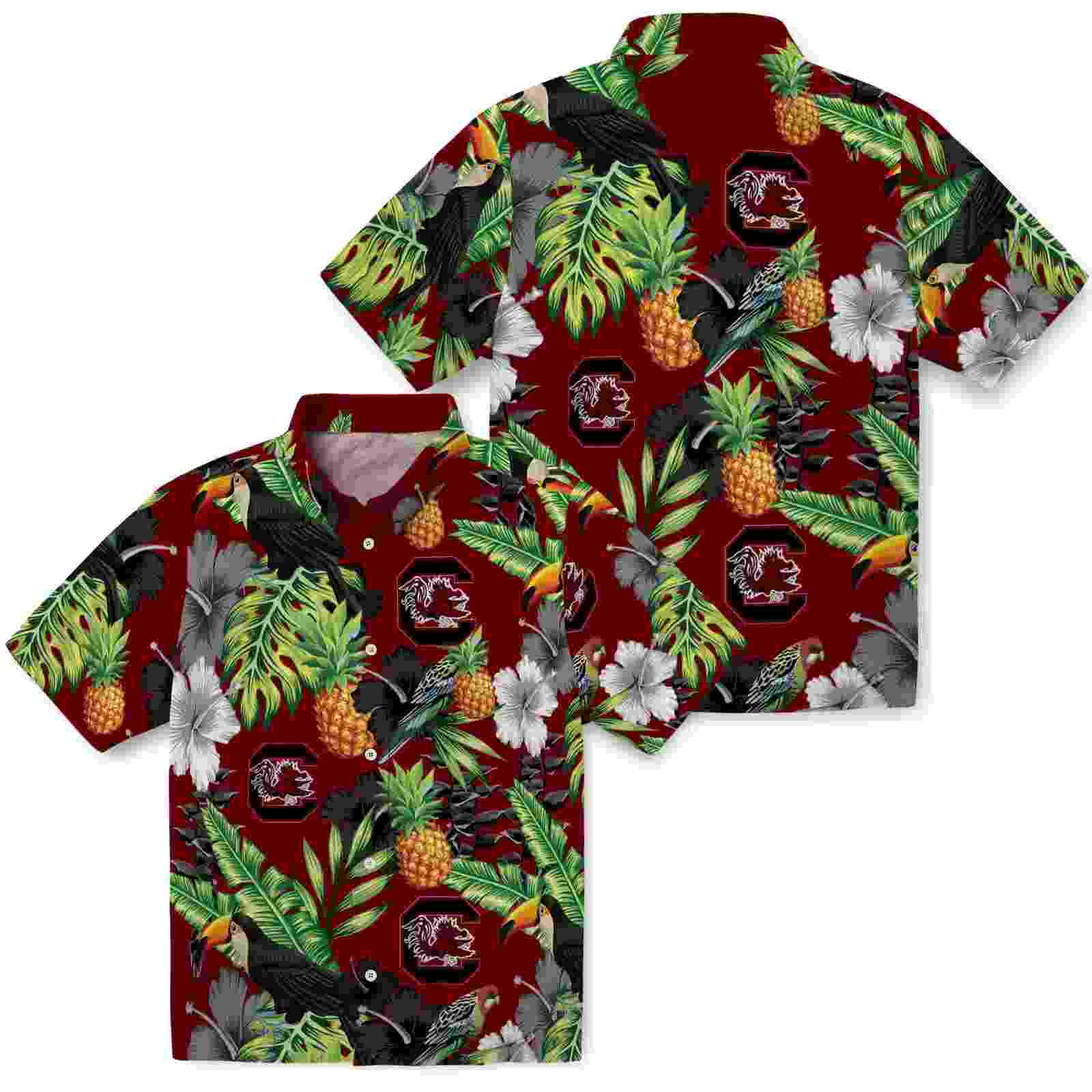 south carolina gamecocks toucan hibiscus pineapple garnet green hawaiian shirt high quality