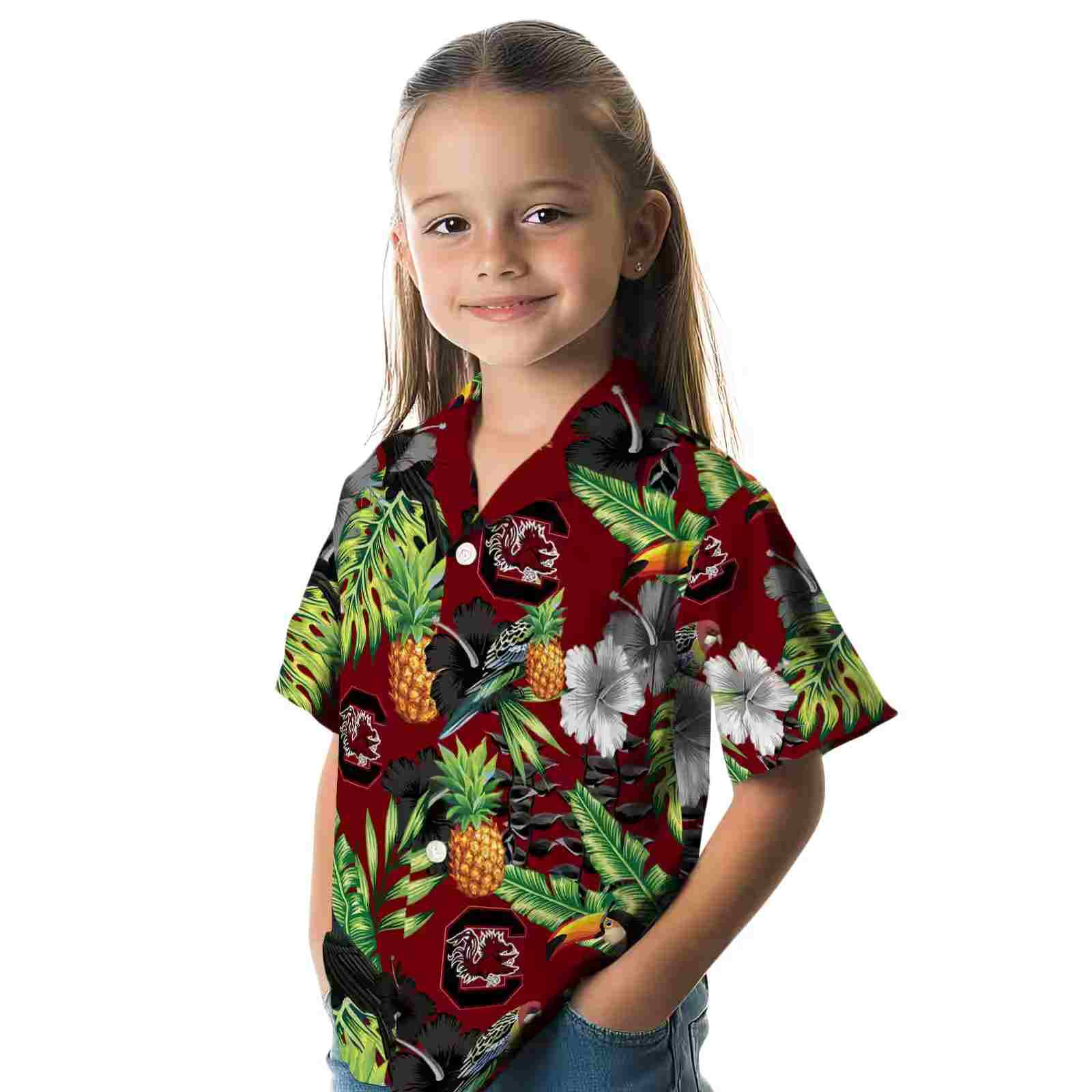 south carolina gamecocks toucan hibiscus pineapple garnet green hawaiian shirt premium grade