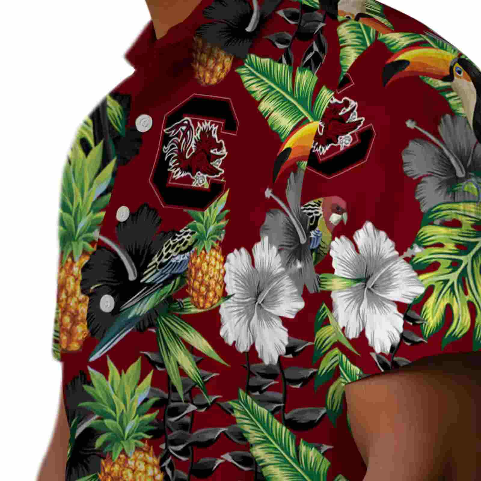 south carolina gamecocks toucan hibiscus pineapple garnet green hawaiian shirt trendy