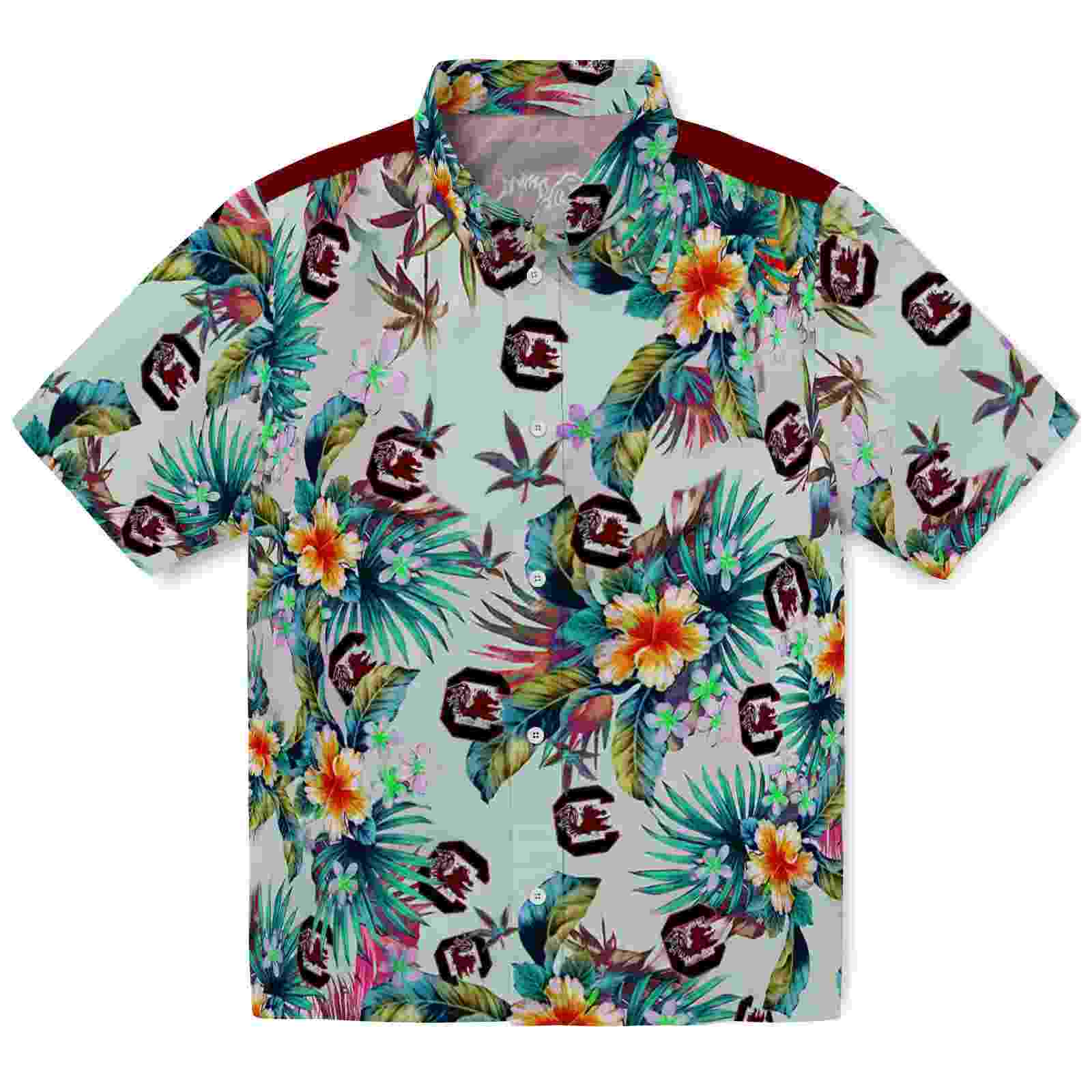 South Carolina Gamecocks Tropical Foliage Green Hawaiian Shirt