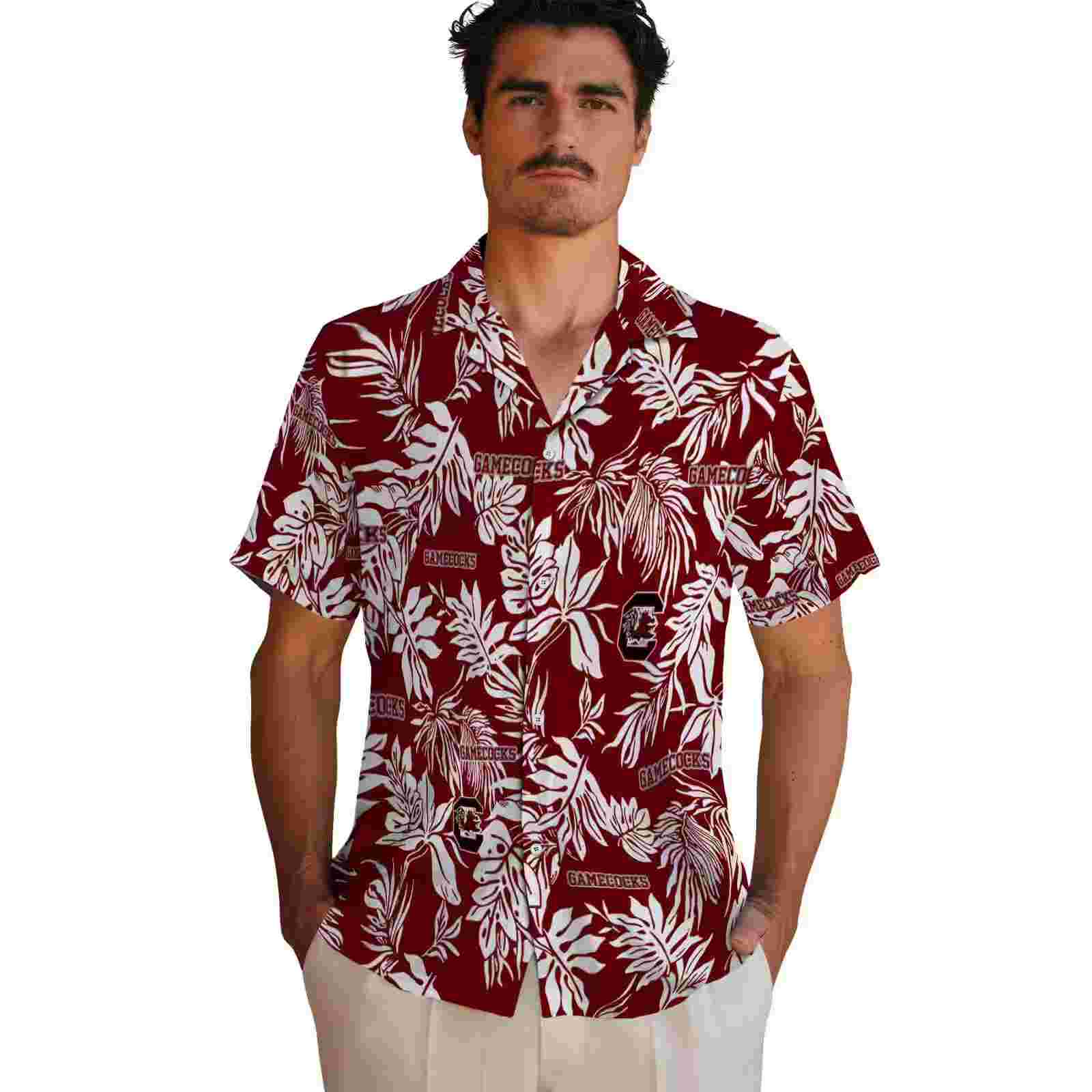 south carolina gamecocks tropical leaf garnet white hawaiian shirt fashion forward