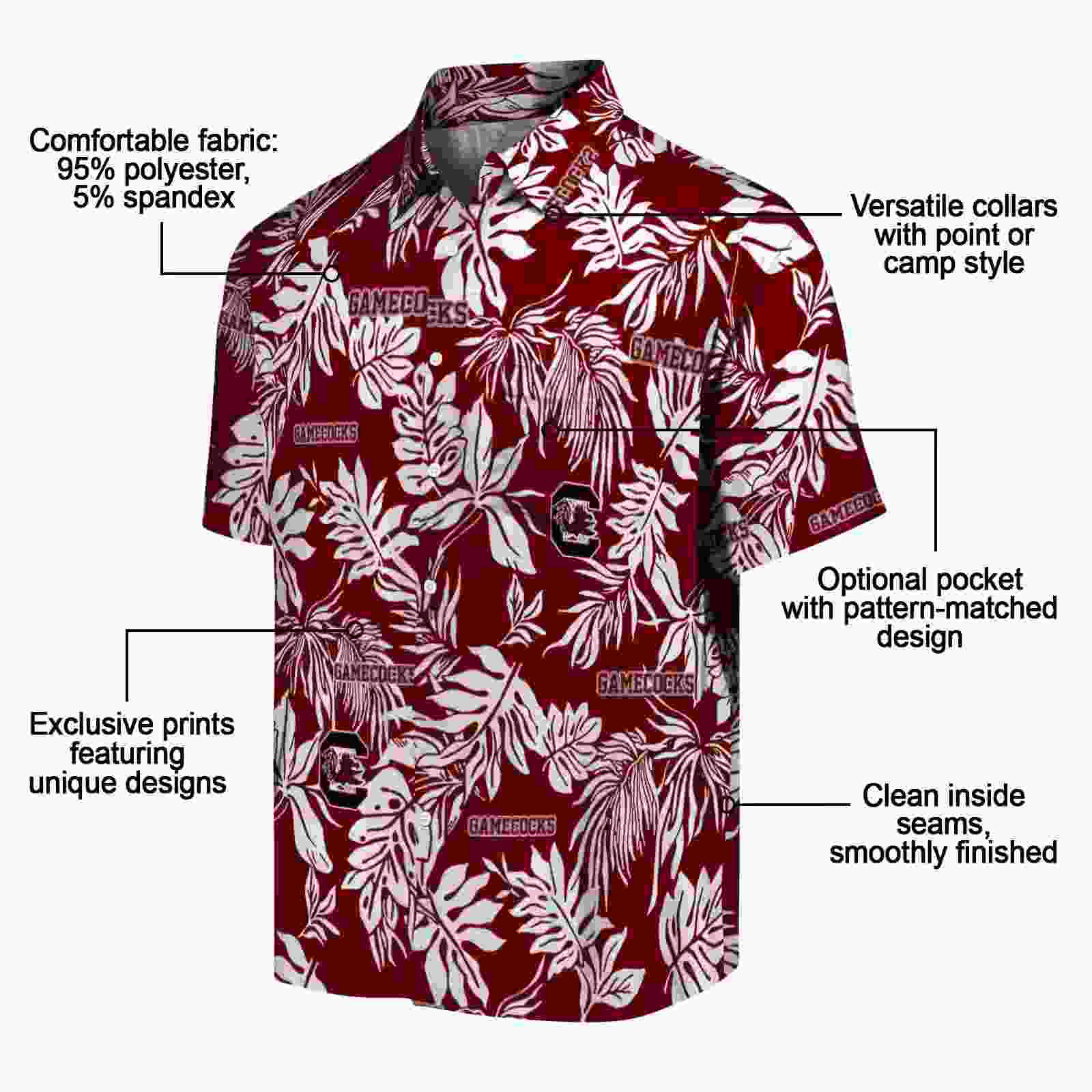 south carolina gamecocks tropical leaf garnet white hawaiian shirt new arrival