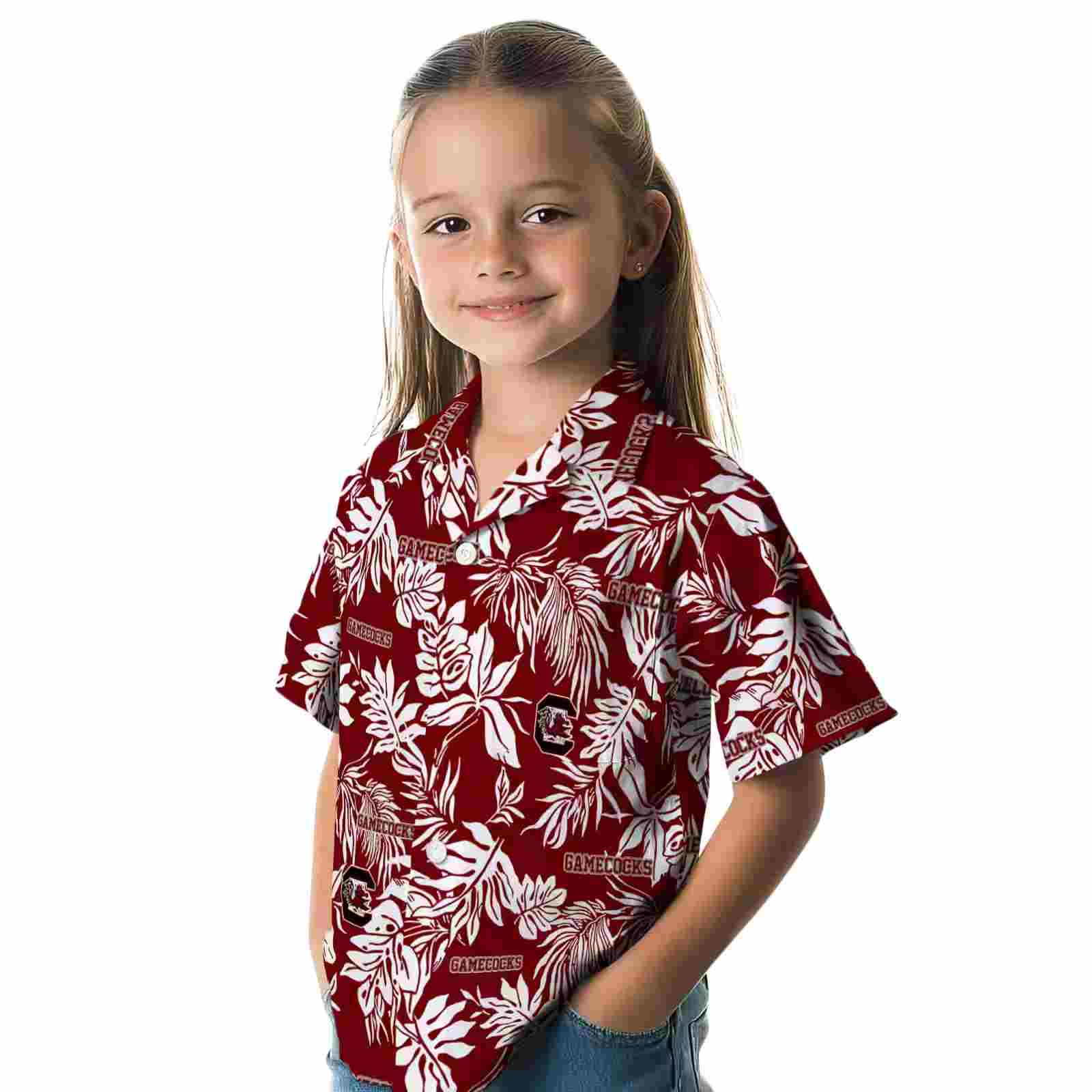 south carolina gamecocks tropical leaf garnet white hawaiian shirt premium grade