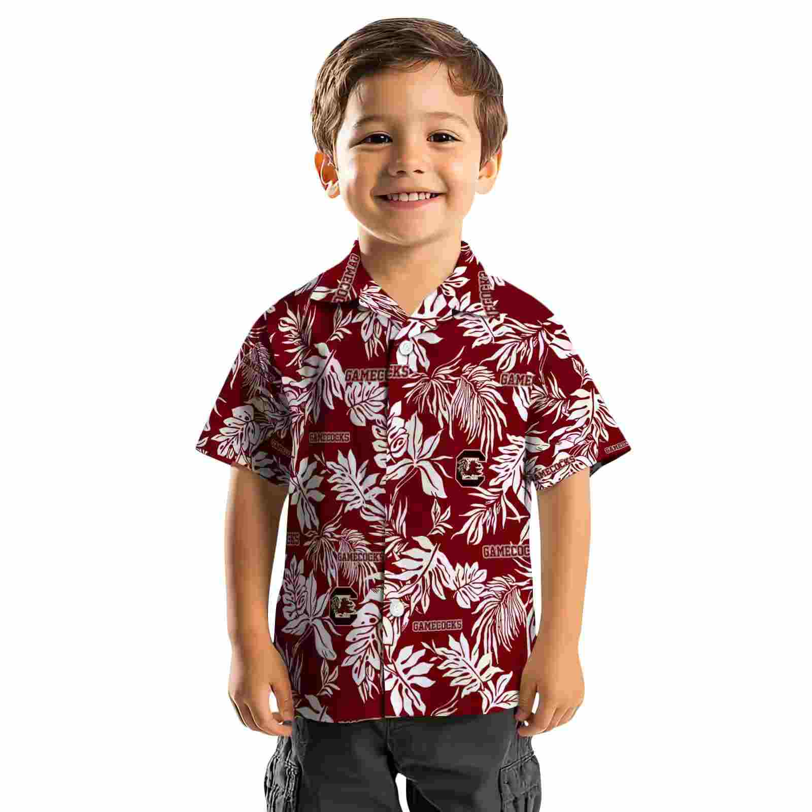 south carolina gamecocks tropical leaf garnet white hawaiian shirt top rated