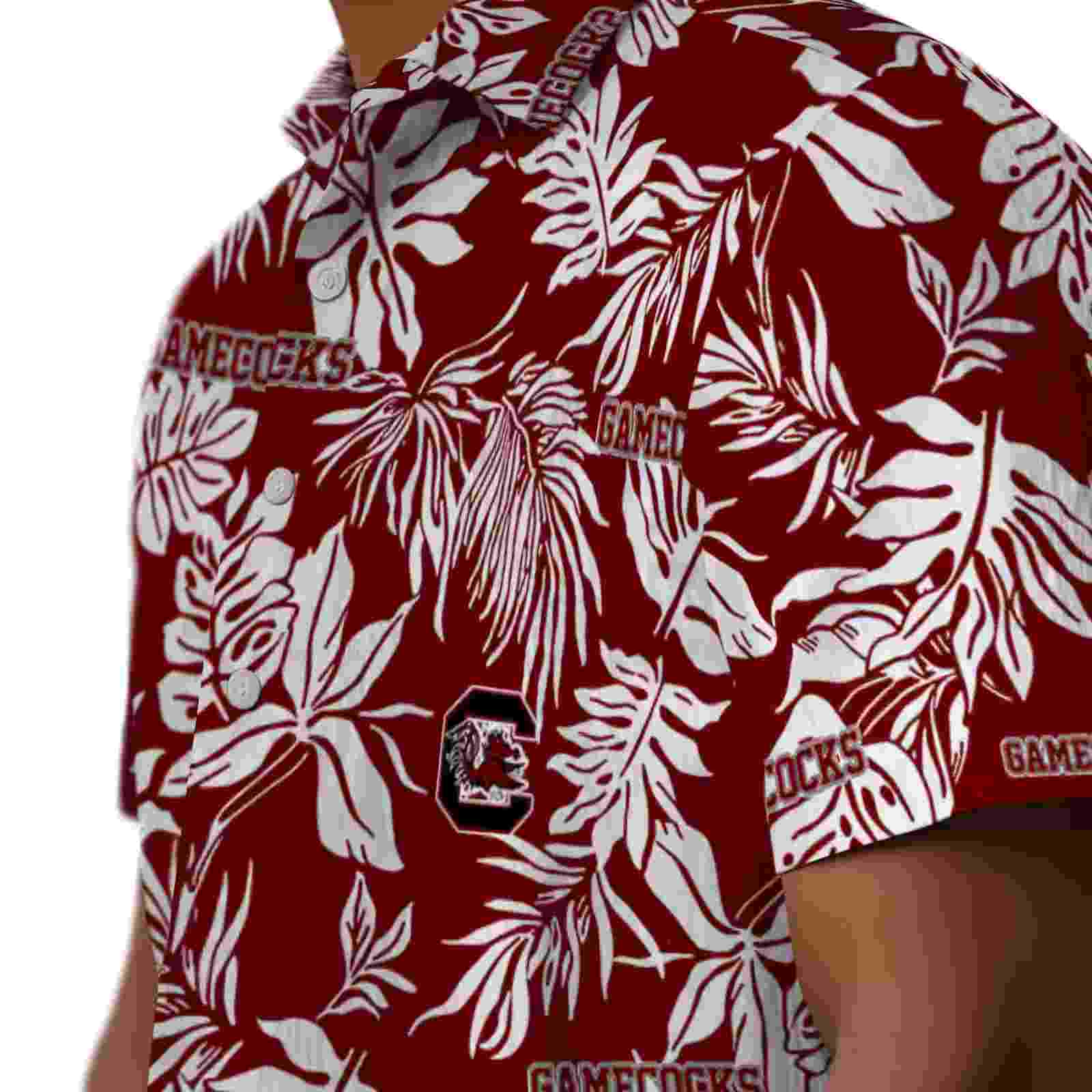 south carolina gamecocks tropical leaf garnet white hawaiian shirt trendy