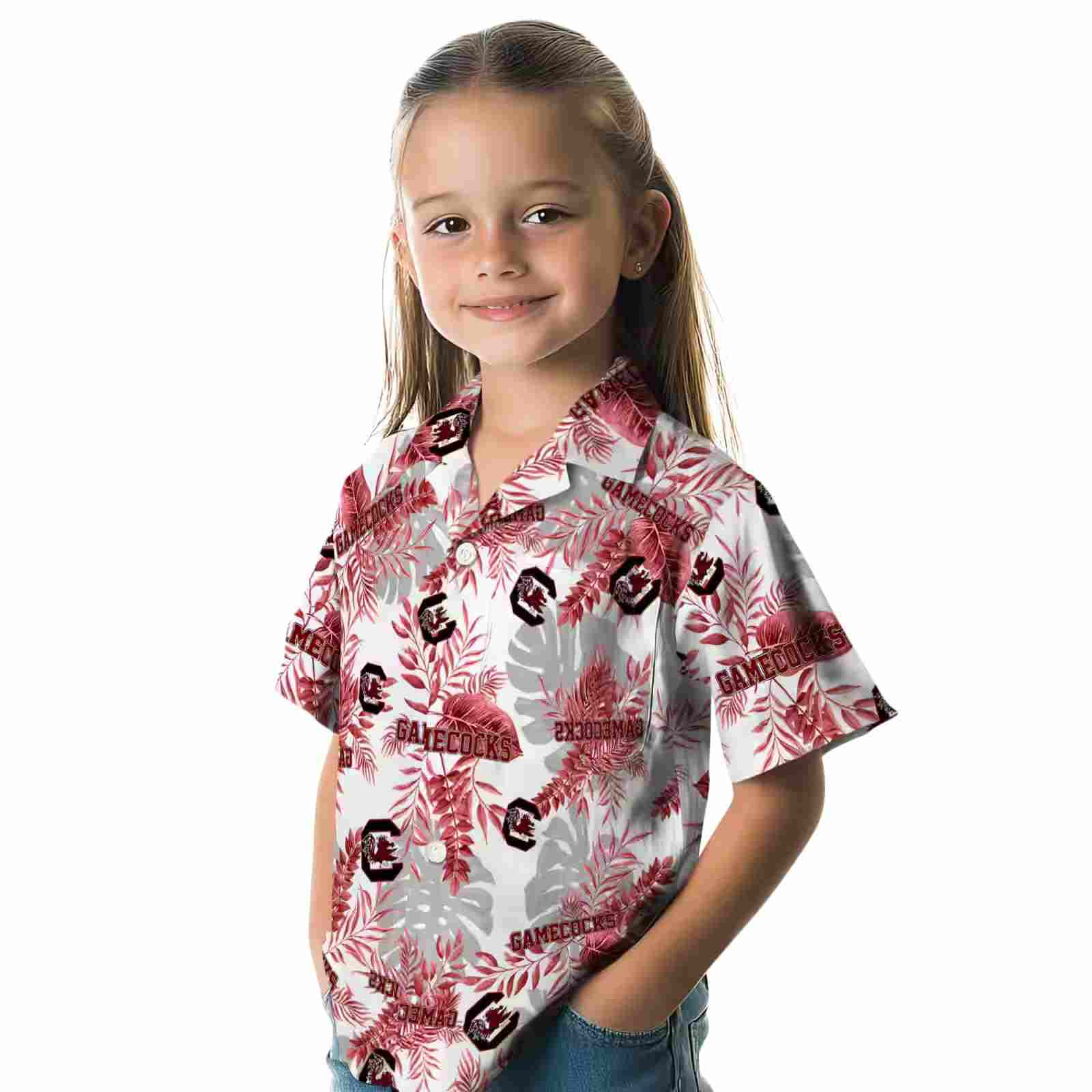 south carolina gamecocks tropical leaves garnet white hawaiian shirt premium grade