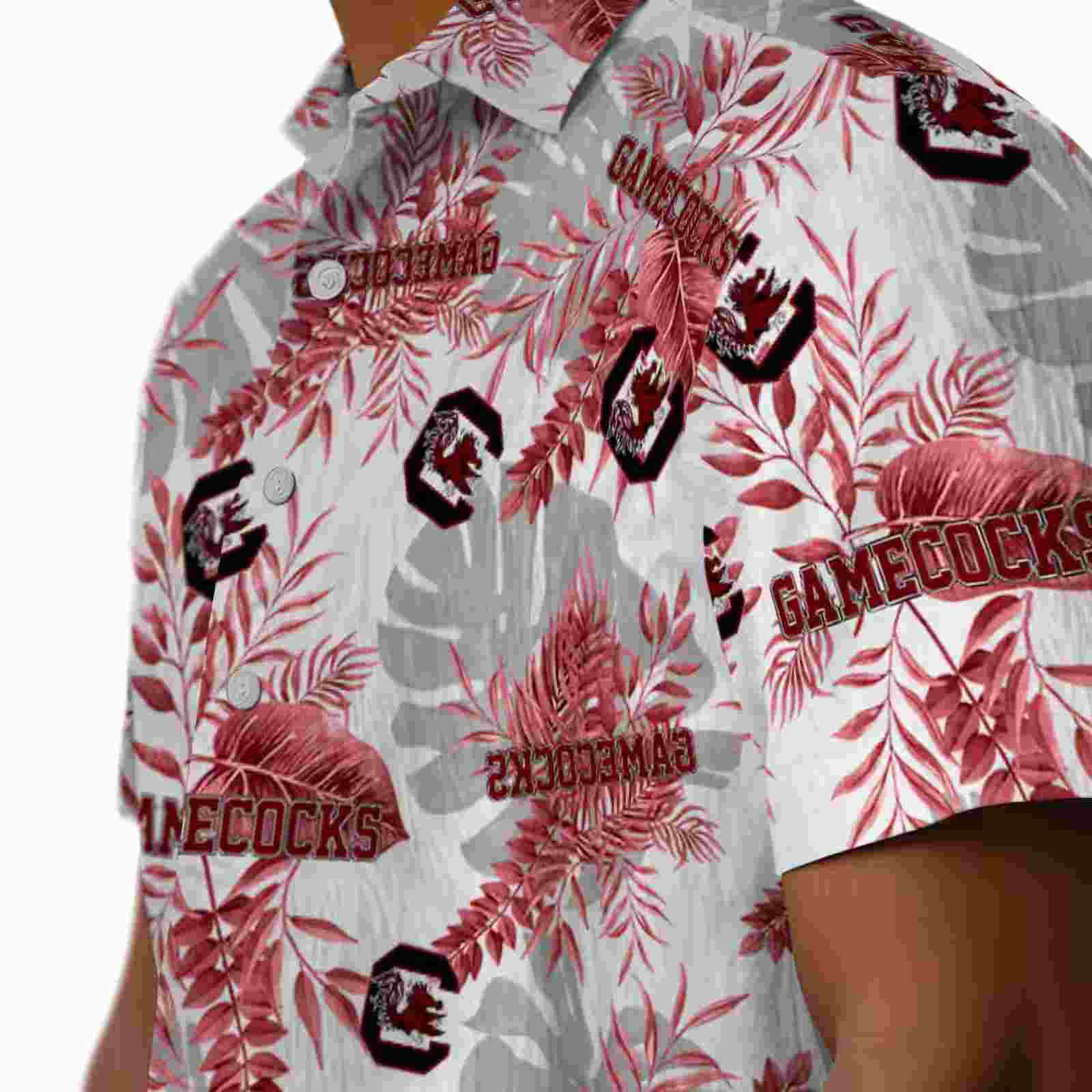 south carolina gamecocks tropical leaves garnet white hawaiian shirt trendy