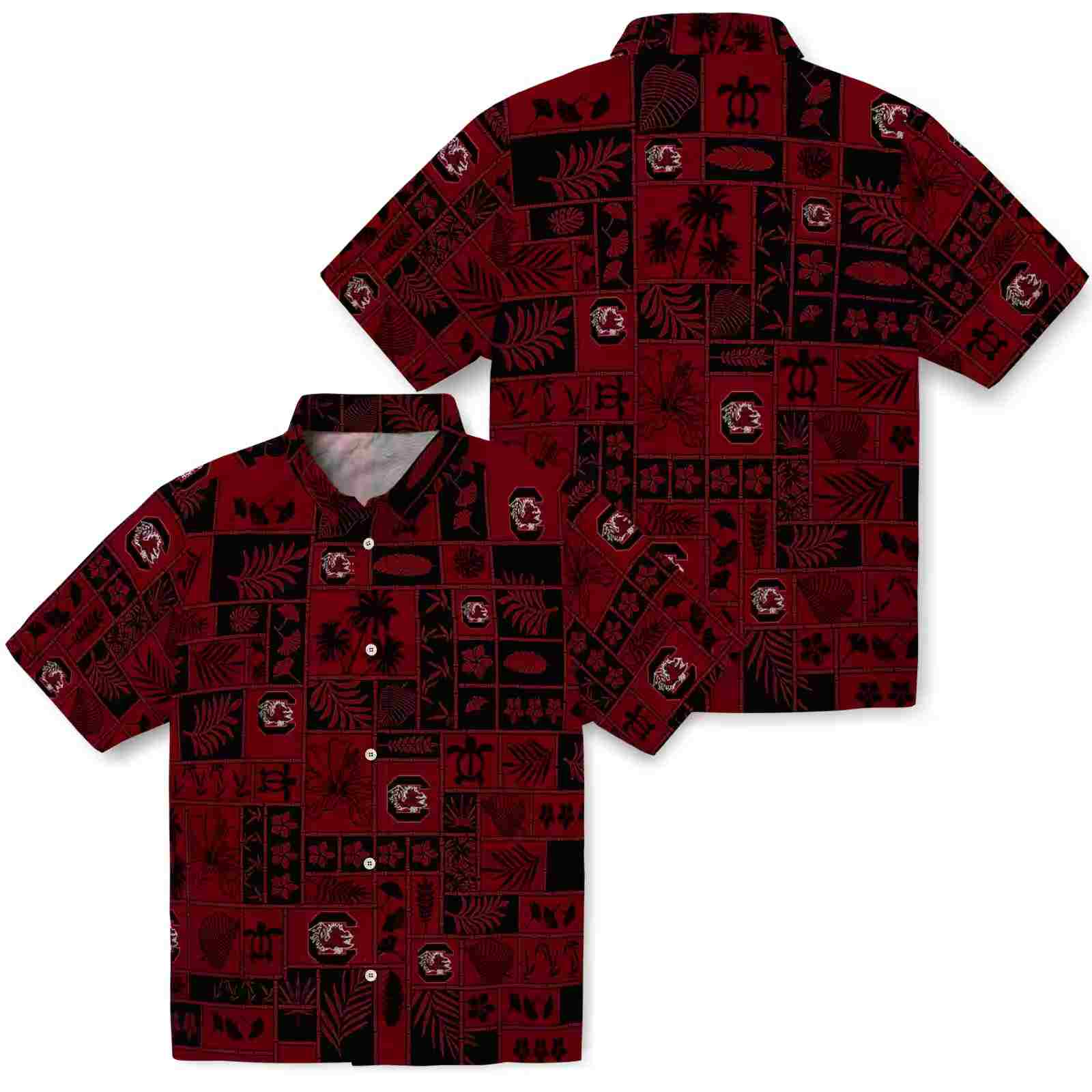 south carolina gamecocks tropical patchwork garnet black hawaiian shirt high quality