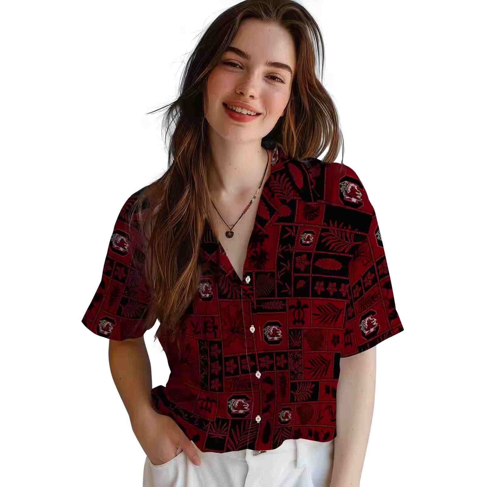 south carolina gamecocks tropical patchwork garnet black hawaiian shirt latest model