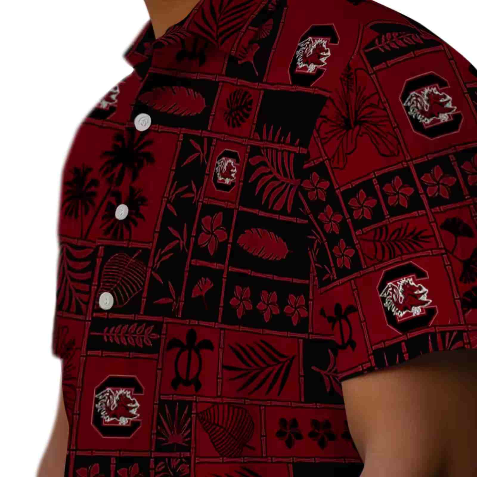 south carolina gamecocks tropical patchwork garnet black hawaiian shirt trendy