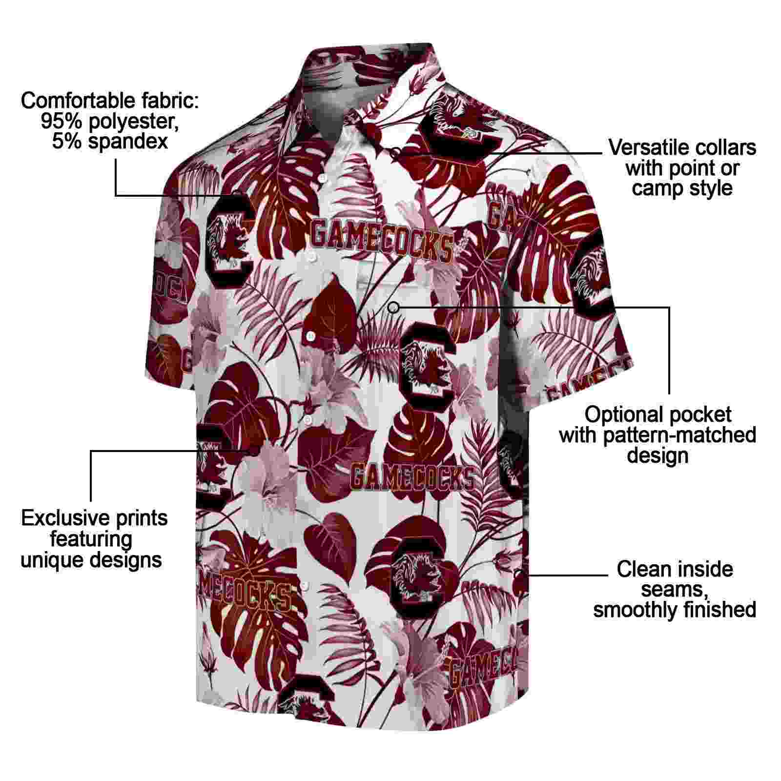 south carolina gamecocks tropical plants garnet white hawaiian shirt new arrival