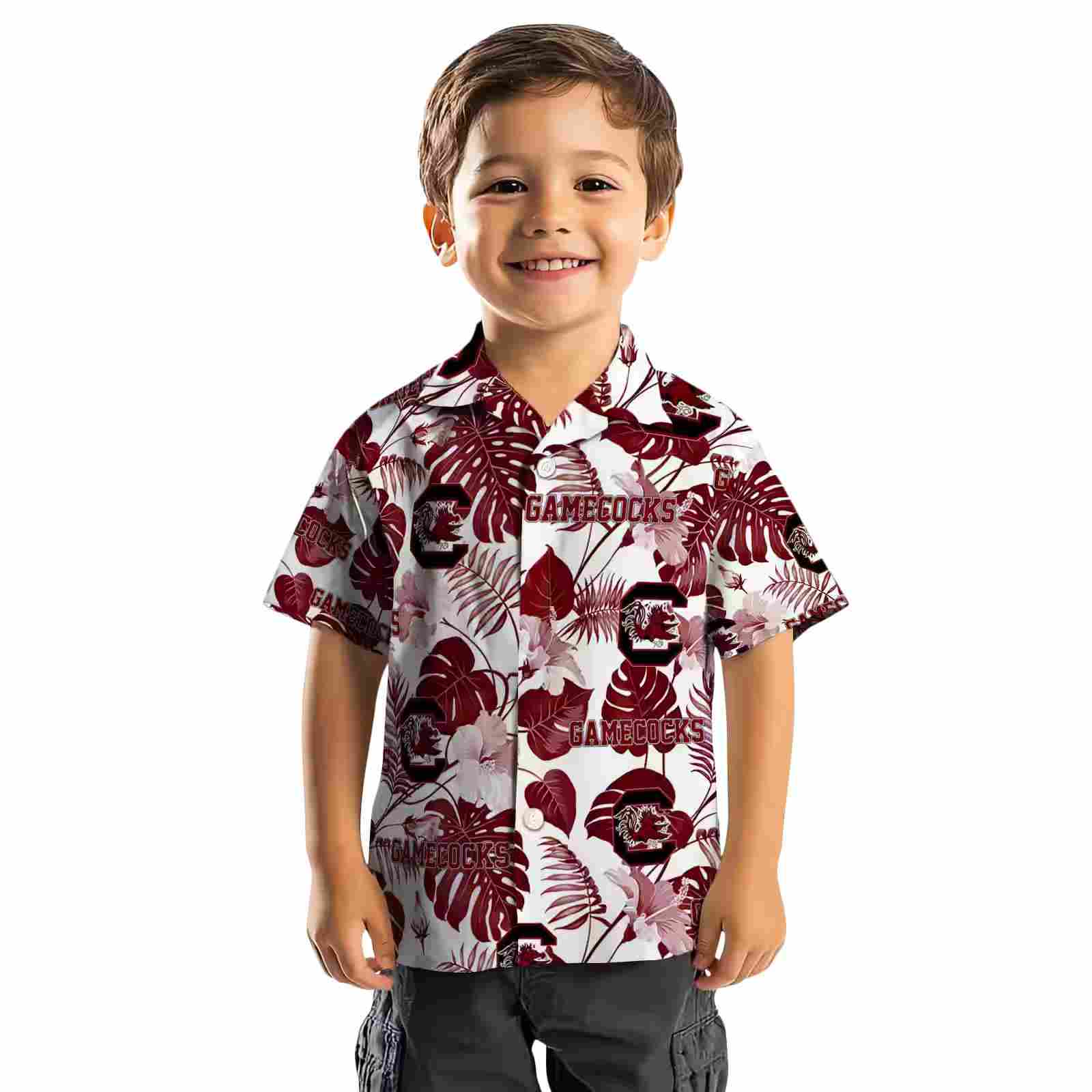 south carolina gamecocks tropical plants garnet white hawaiian shirt top rated