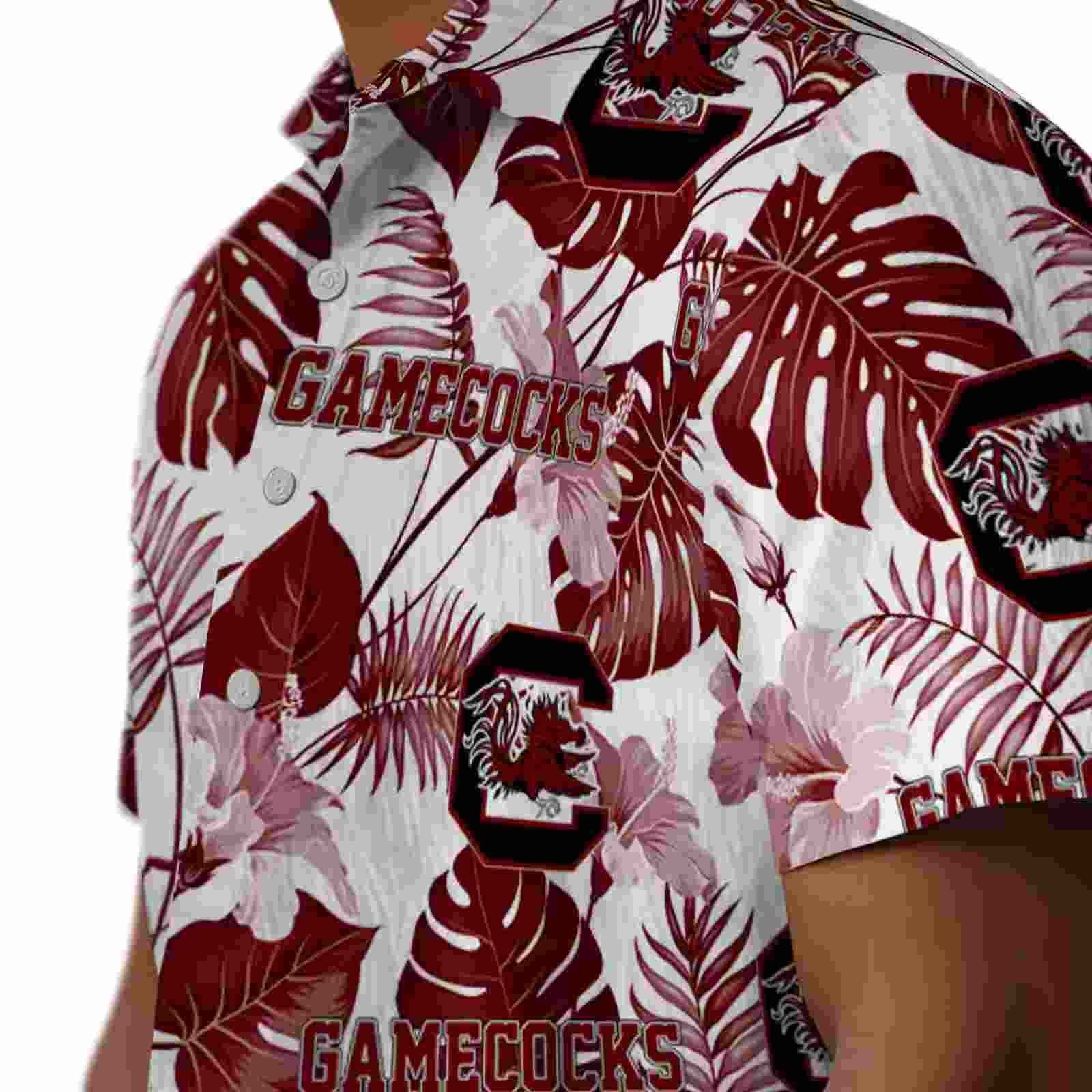 south carolina gamecocks tropical plants garnet white hawaiian shirt trendy