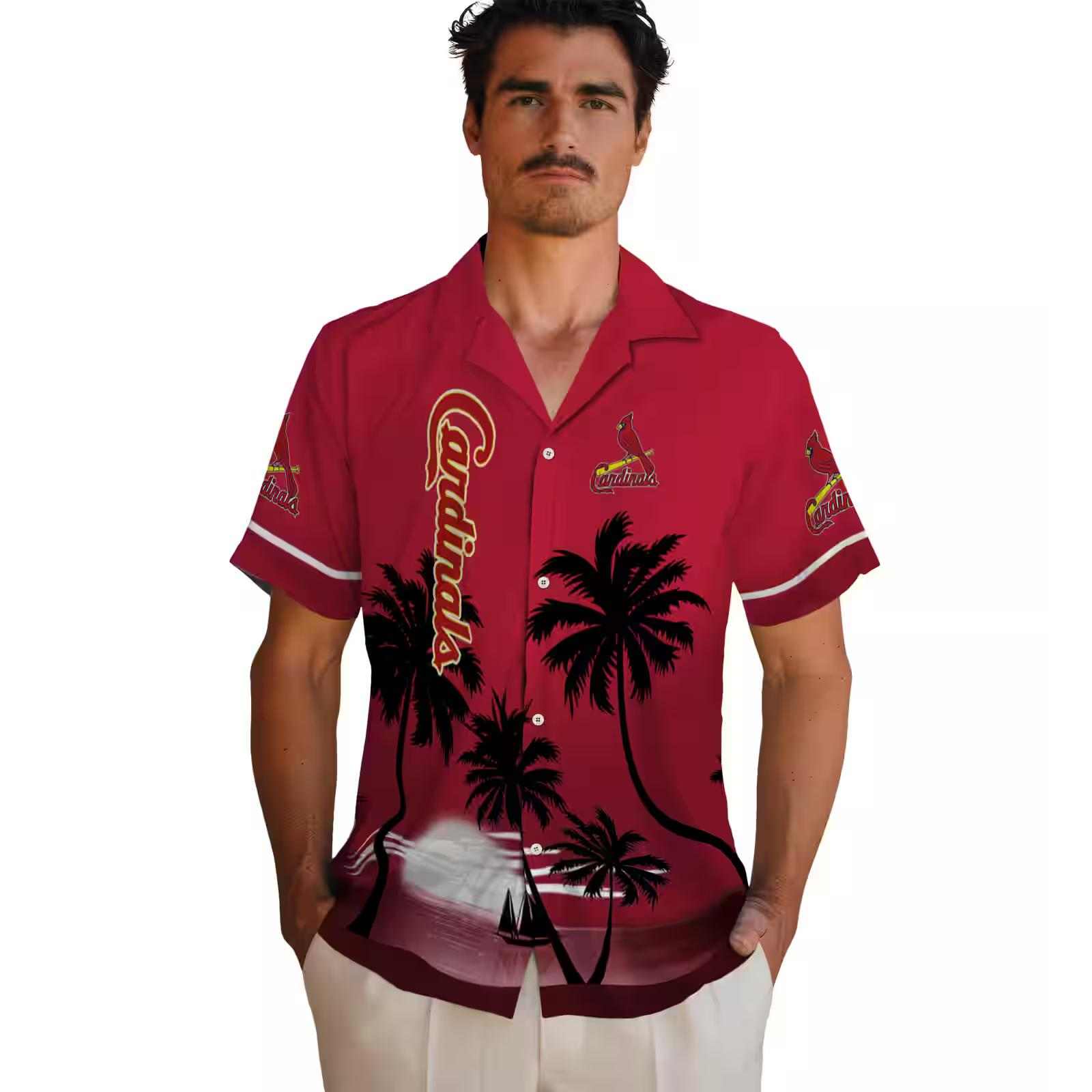 st louis cardinals beach sunset red black hawaiian shirt fashion forward