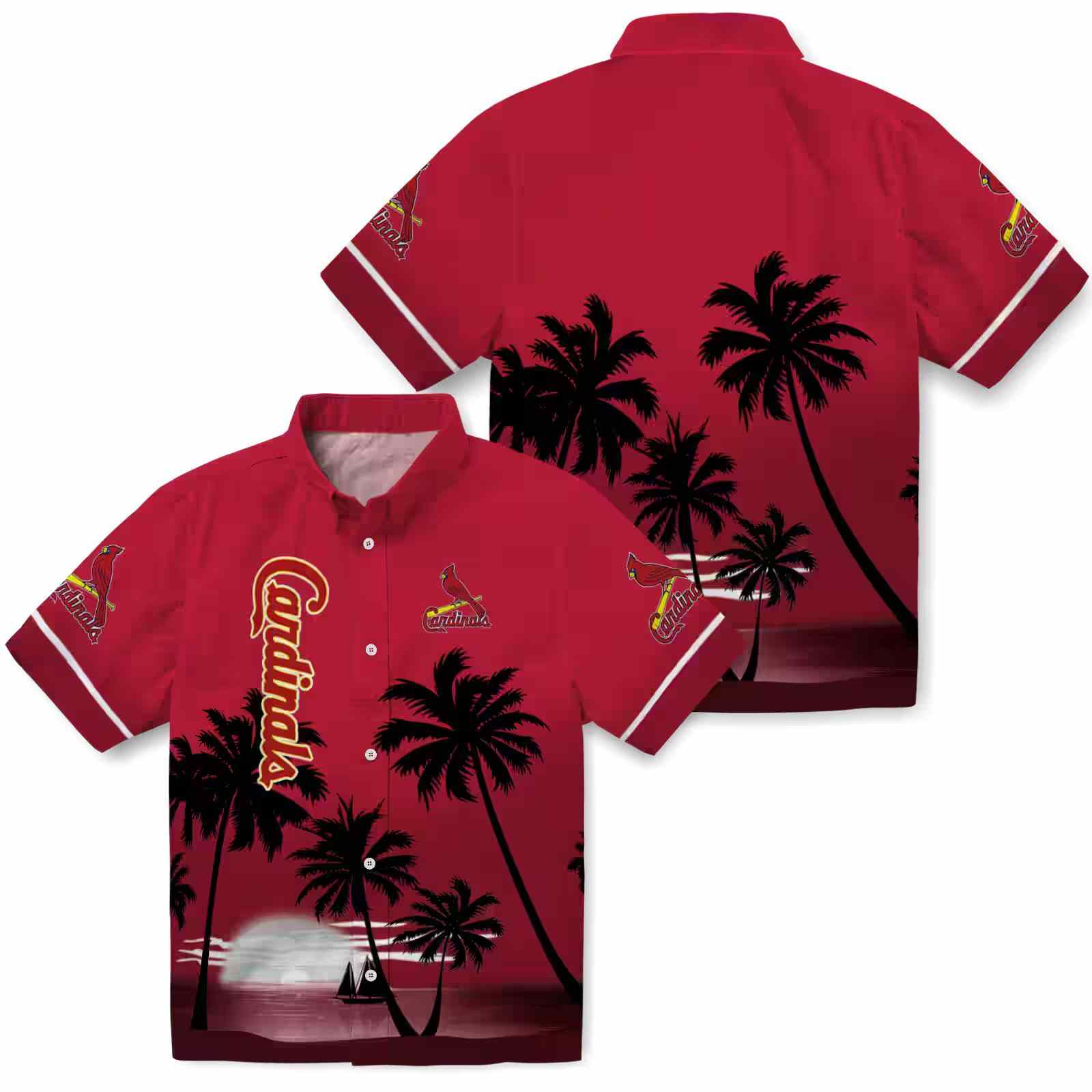 st louis cardinals beach sunset red black hawaiian shirt high quality