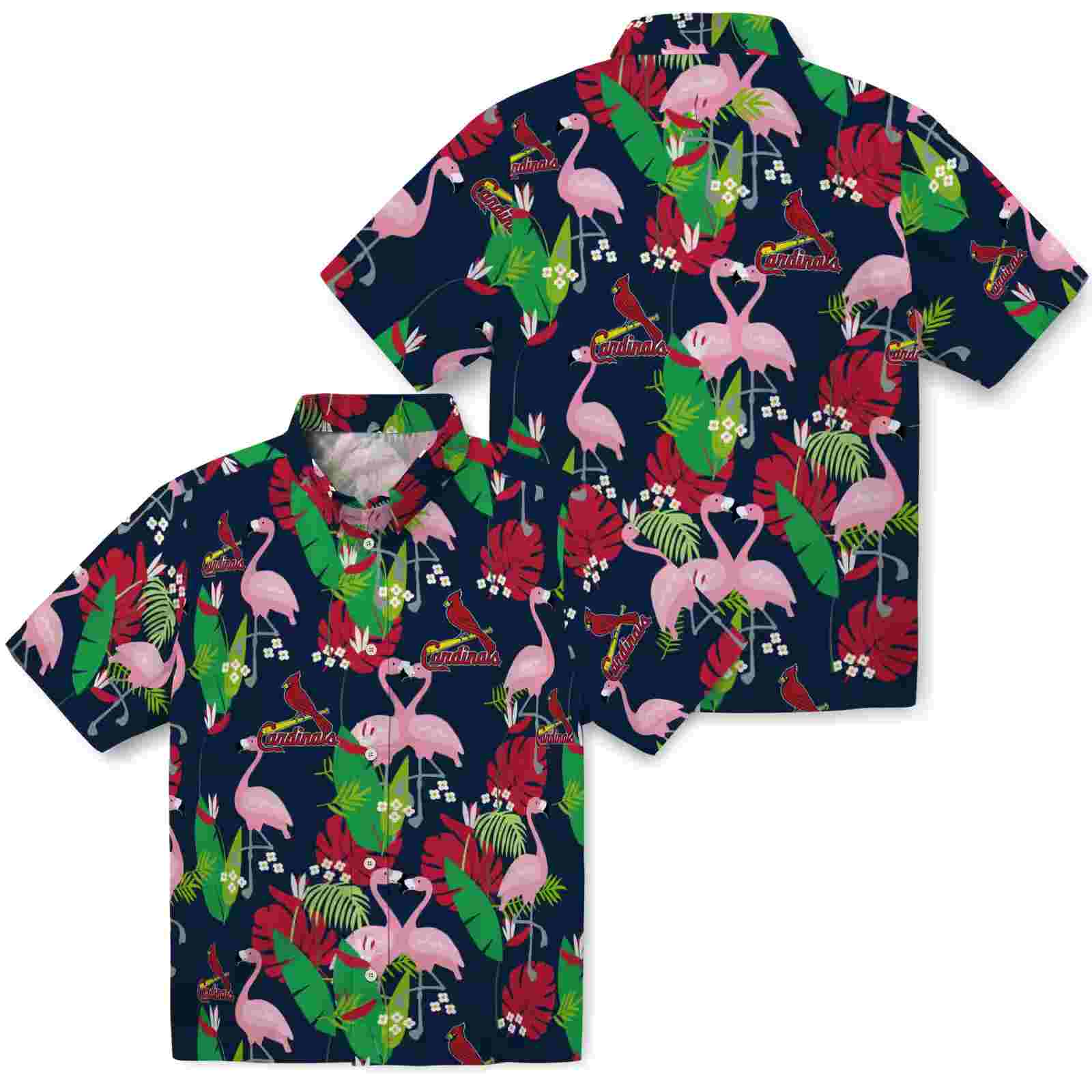 st louis cardinals flamingo foliage red green hawaiian shirt high quality