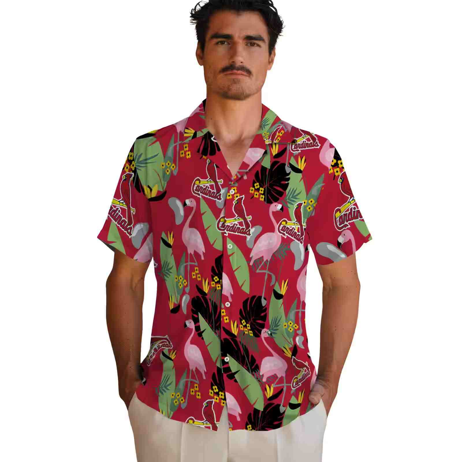 st louis cardinals flamingo leaves red hawaiian shirt fashion forward