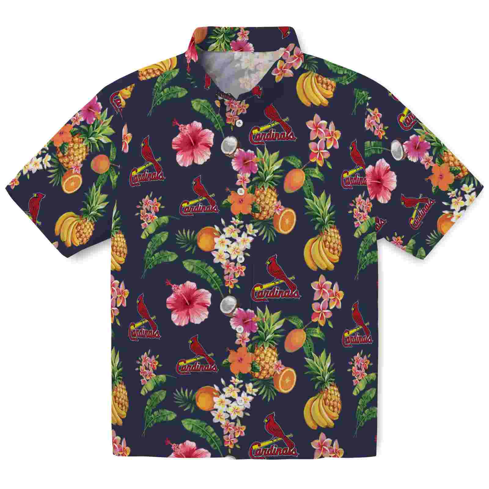 St. Louis Cardinals Hibiscus And Fruit Navy Blue Hawaiian Shirt