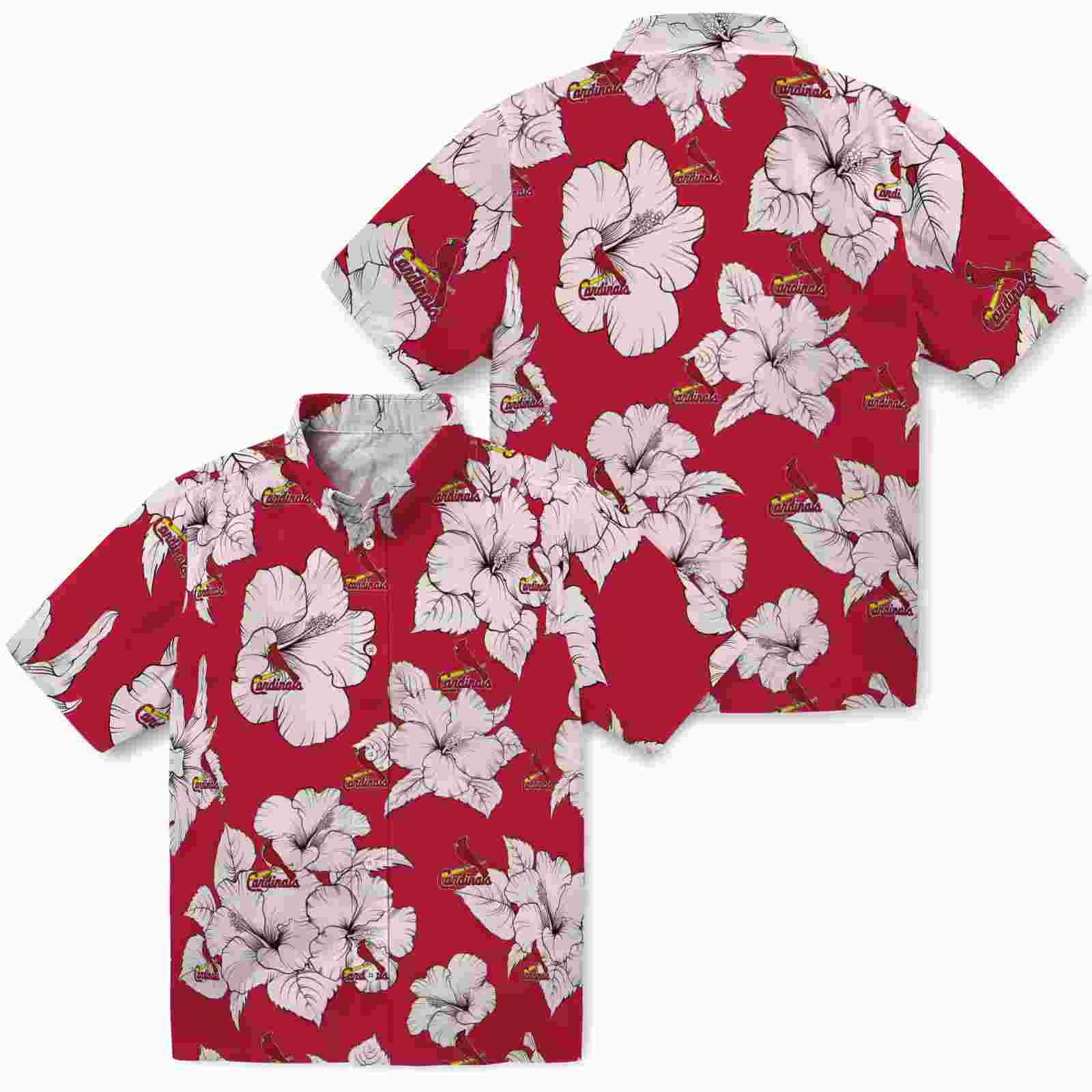 st louis cardinals hibiscus blooms red white hawaiian shirt high quality