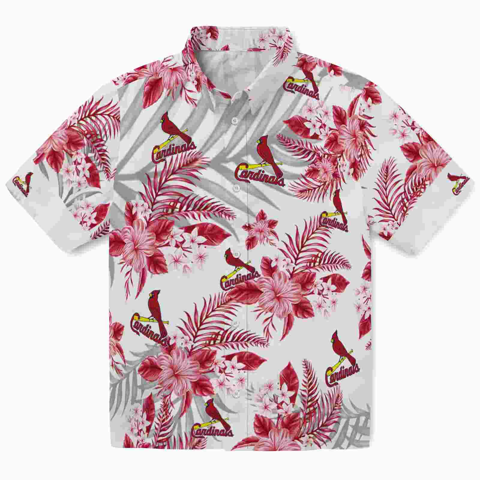 St. Louis Cardinals Hibiscus Palm Leaves Red White Hawaiian Shirt