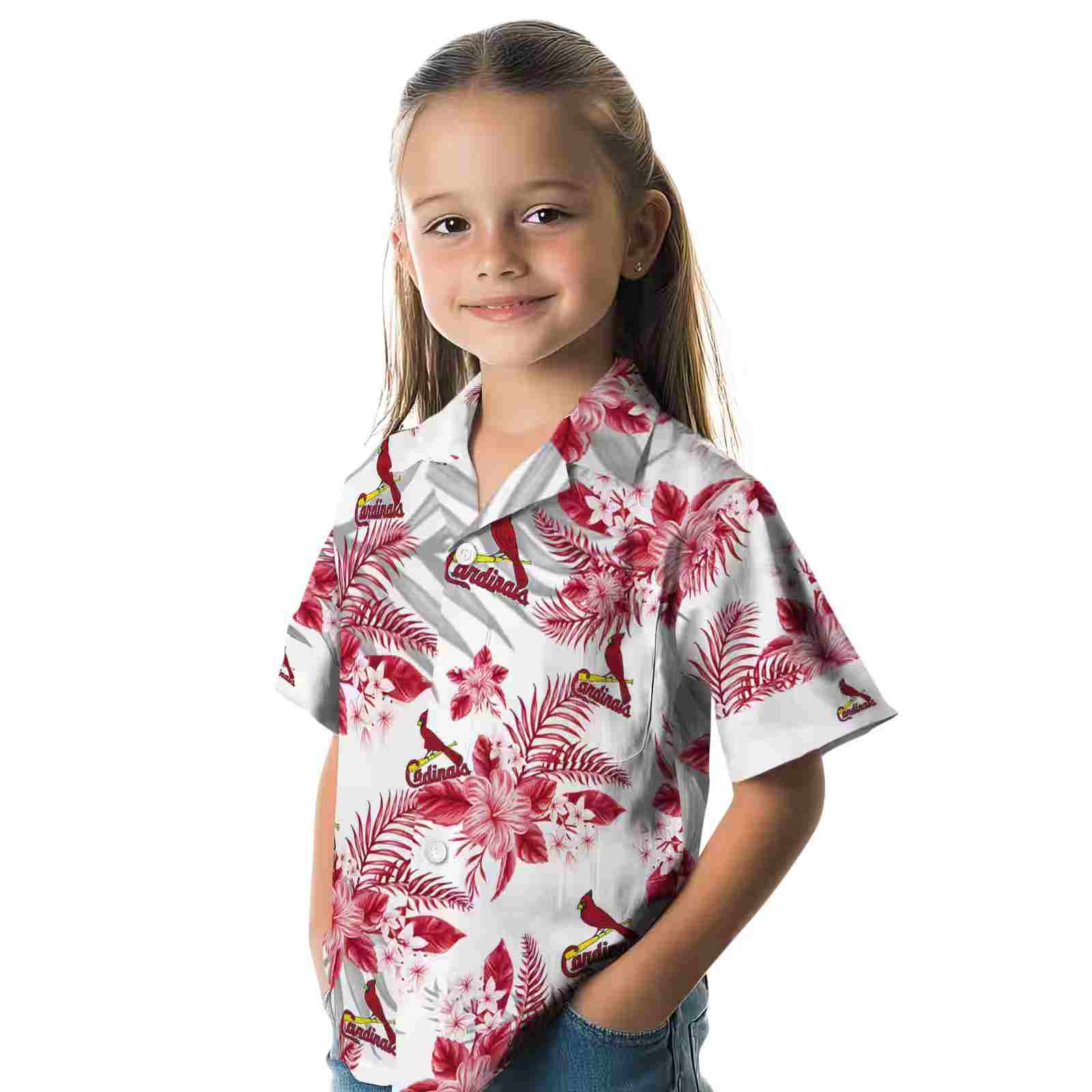 st louis cardinals hibiscus palm leaves red white hawaiian shirt premium grade