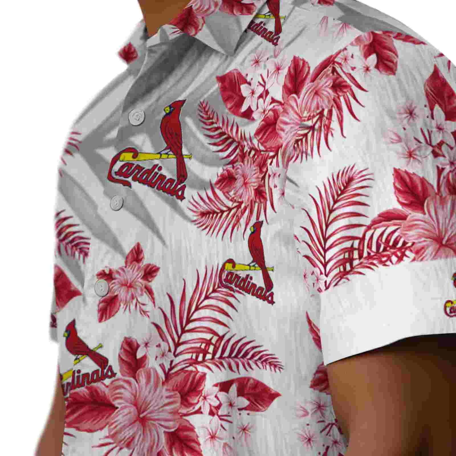 st louis cardinals hibiscus palm leaves red white hawaiian shirt trendy