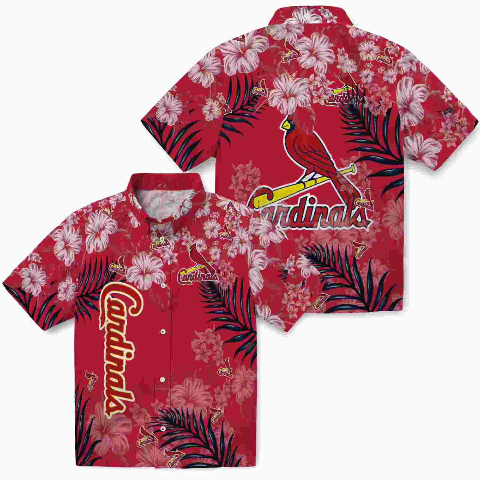 st louis cardinals hibiscus print red hawaiian shirt high quality