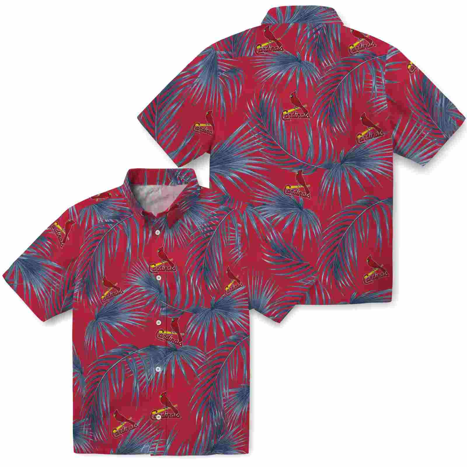 st louis cardinals leafy palms red hawaiian shirt high quality