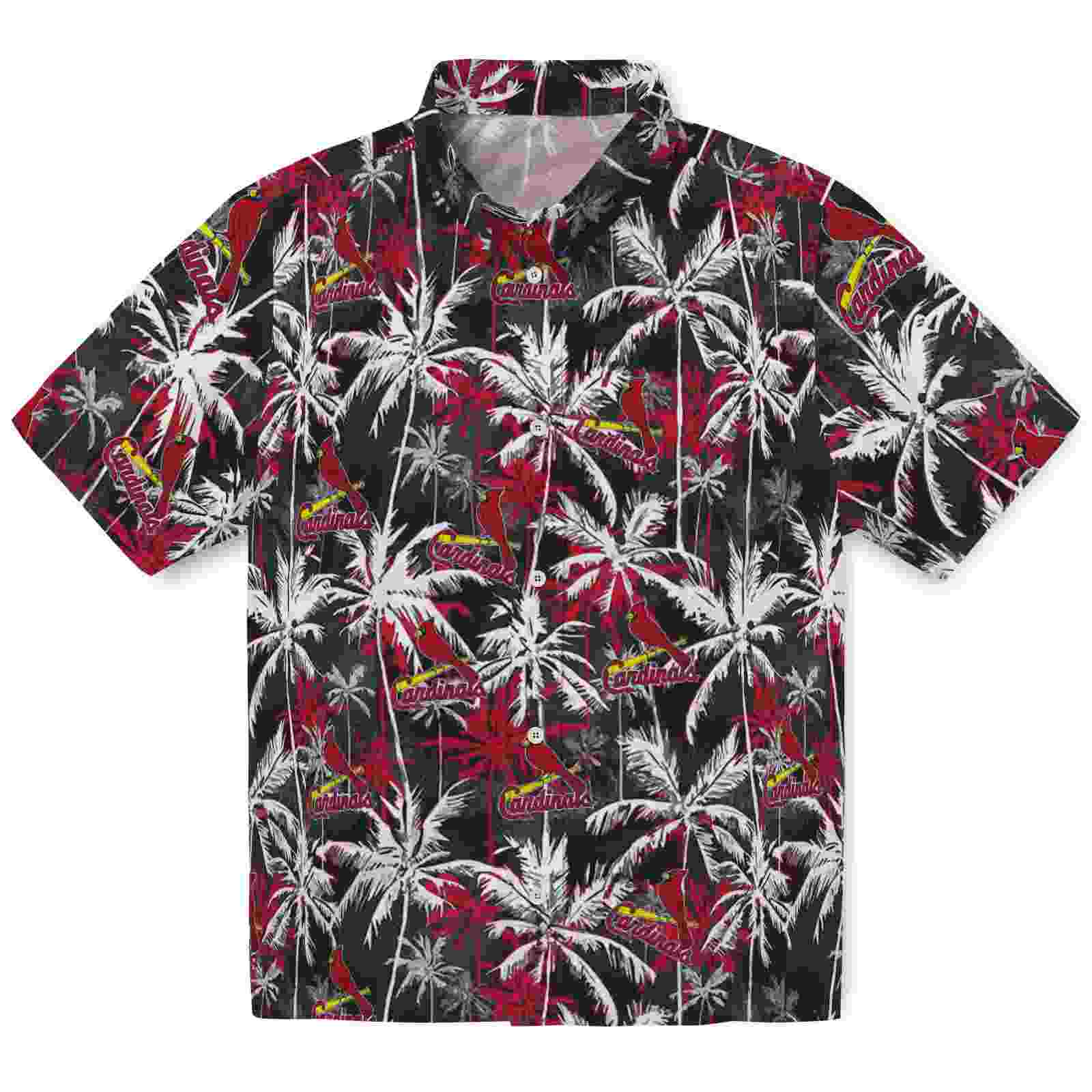 St. Louis Cardinals Palm Pattern Red Black Hawaiian Shirt