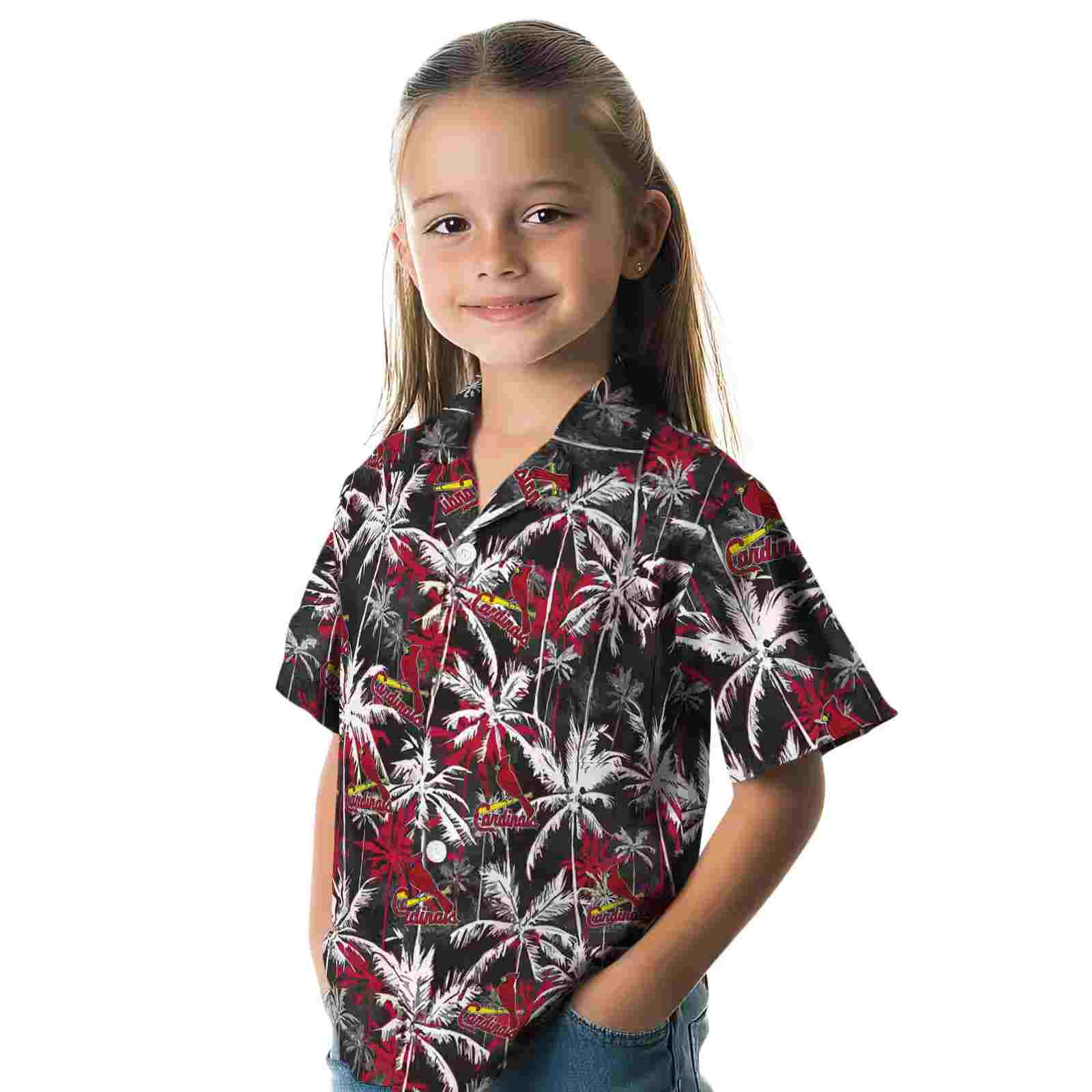 st louis cardinals palm pattern red black hawaiian shirt premium grade