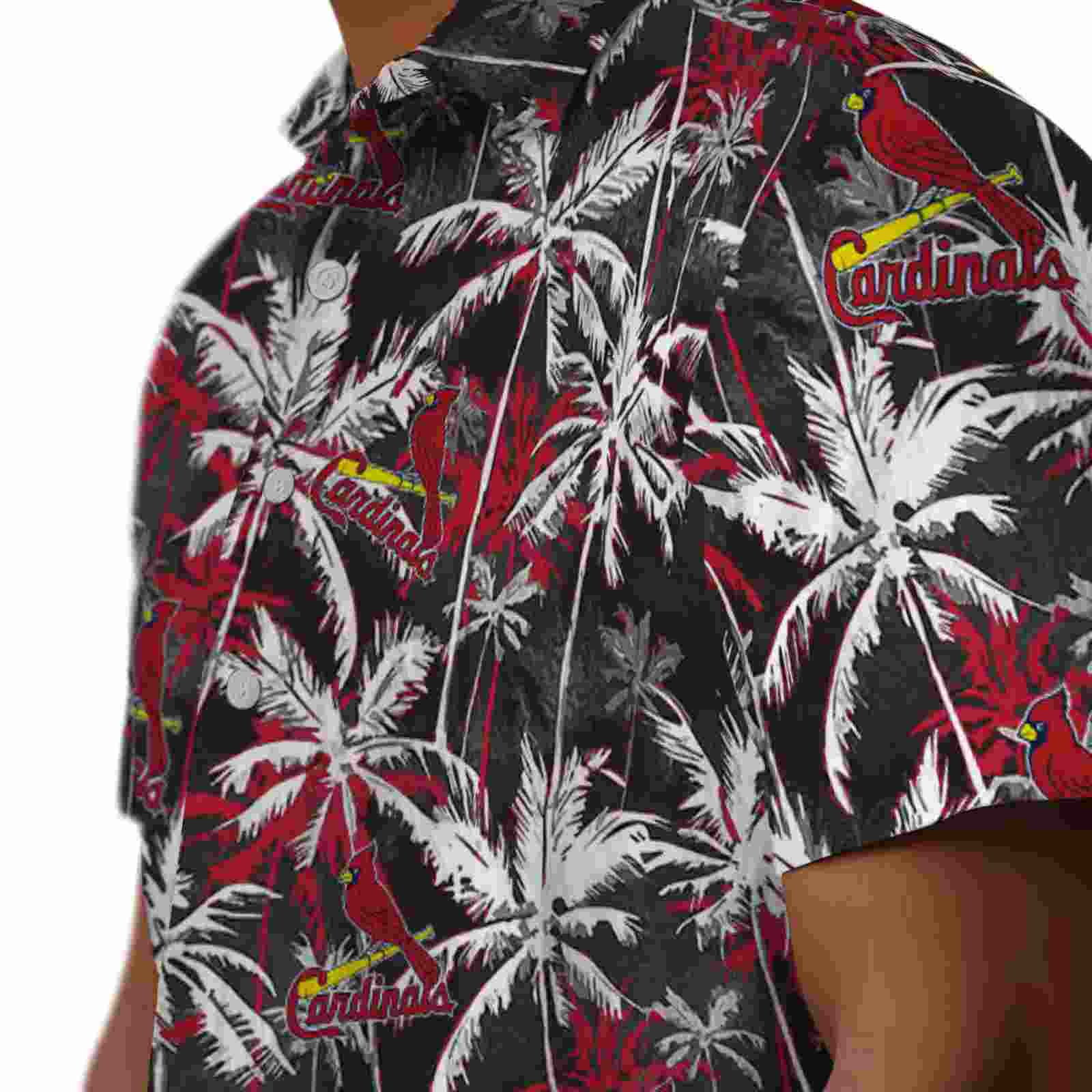 st louis cardinals palm pattern red black hawaiian shirt trendy