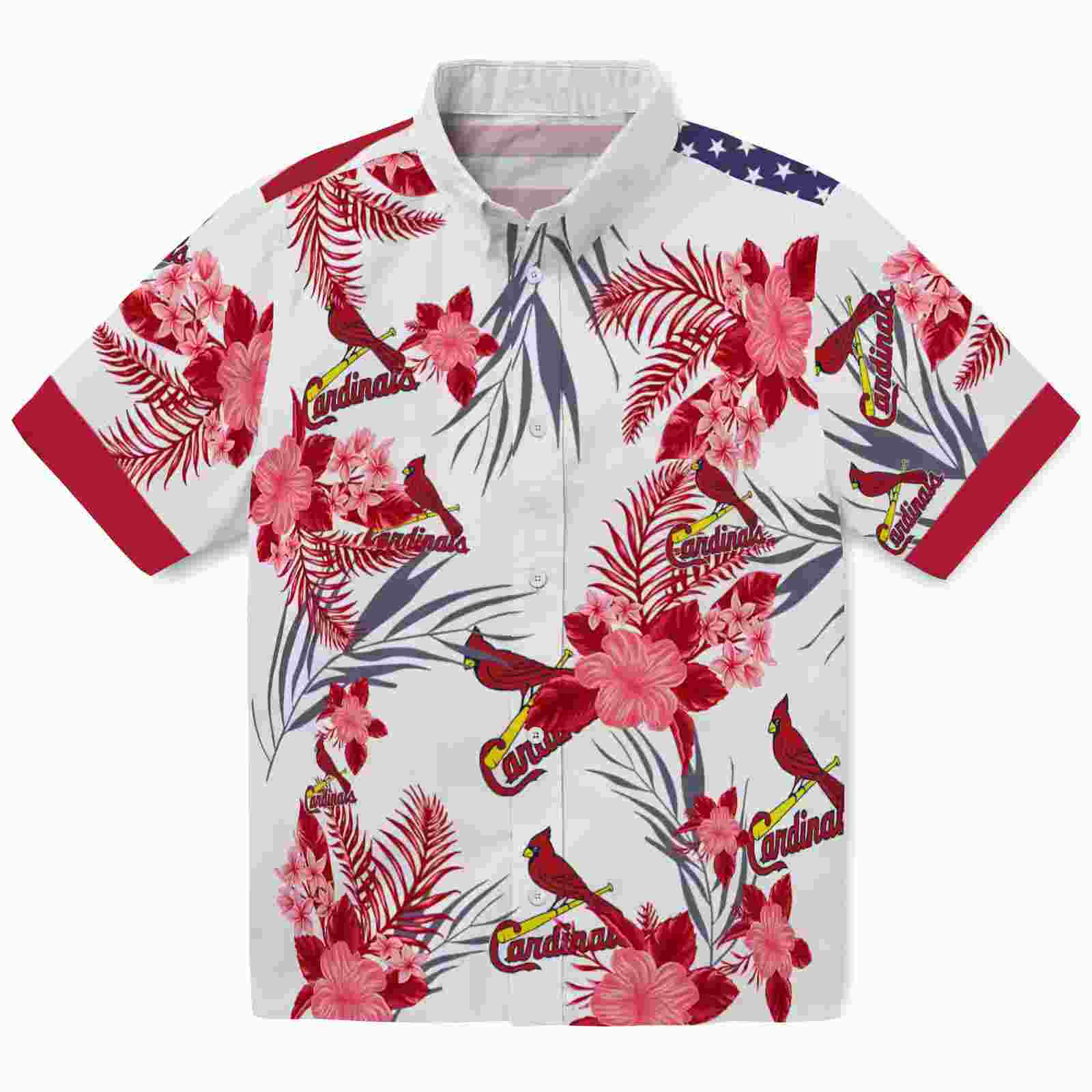 St. Louis Cardinals Patriotic Hibiscus Design Red White Hawaiian Shirt