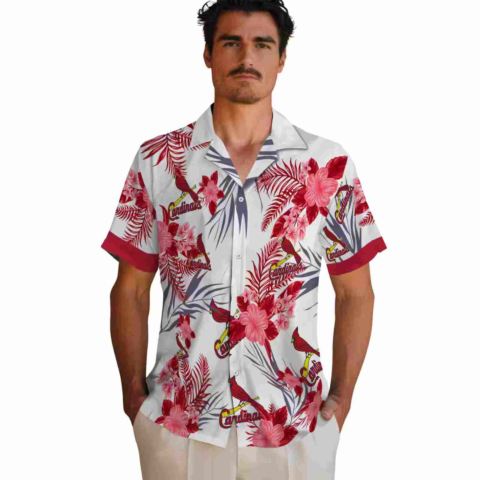 st louis cardinals patriotic hibiscus design red white hawaiian shirt fashion forward