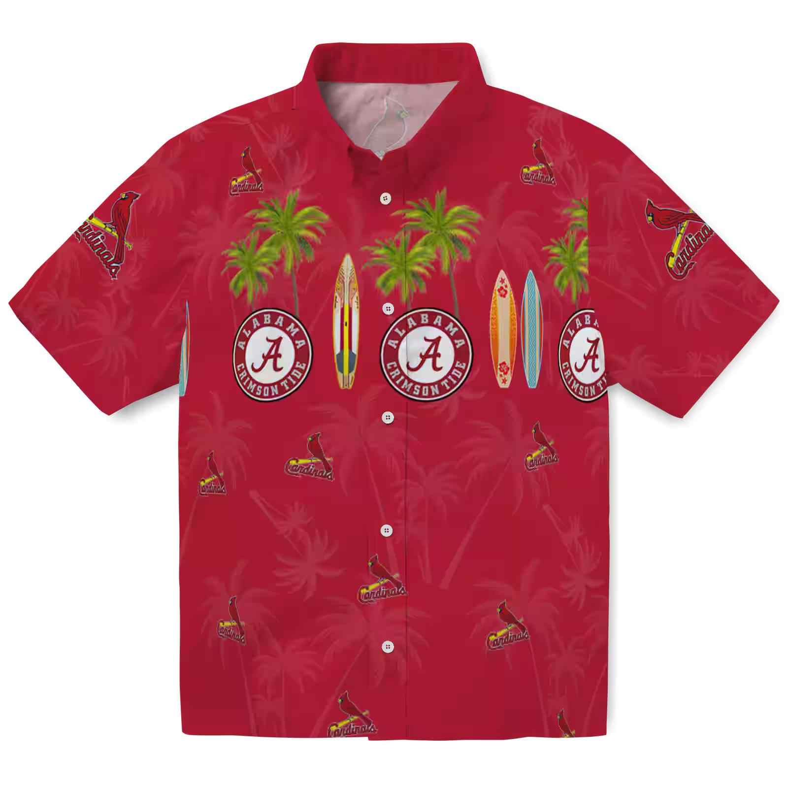 St. Louis Cardinals Surfboard Palm Red Hawaiian Shirt