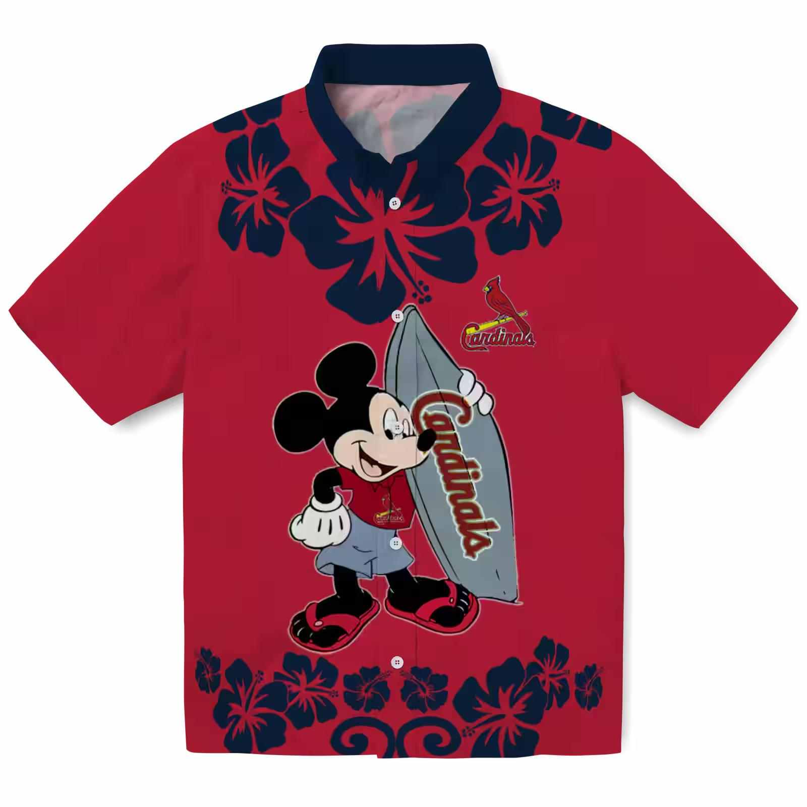 St. Louis Cardinals Surfing Mickey Red Hawaiian Shirt