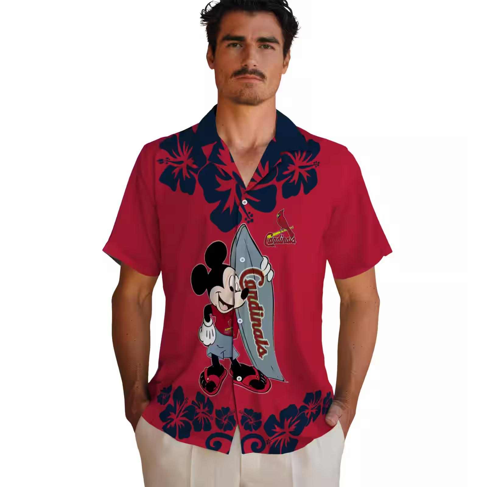 st louis cardinals surfing mickey red hawaiian shirt fashion forward