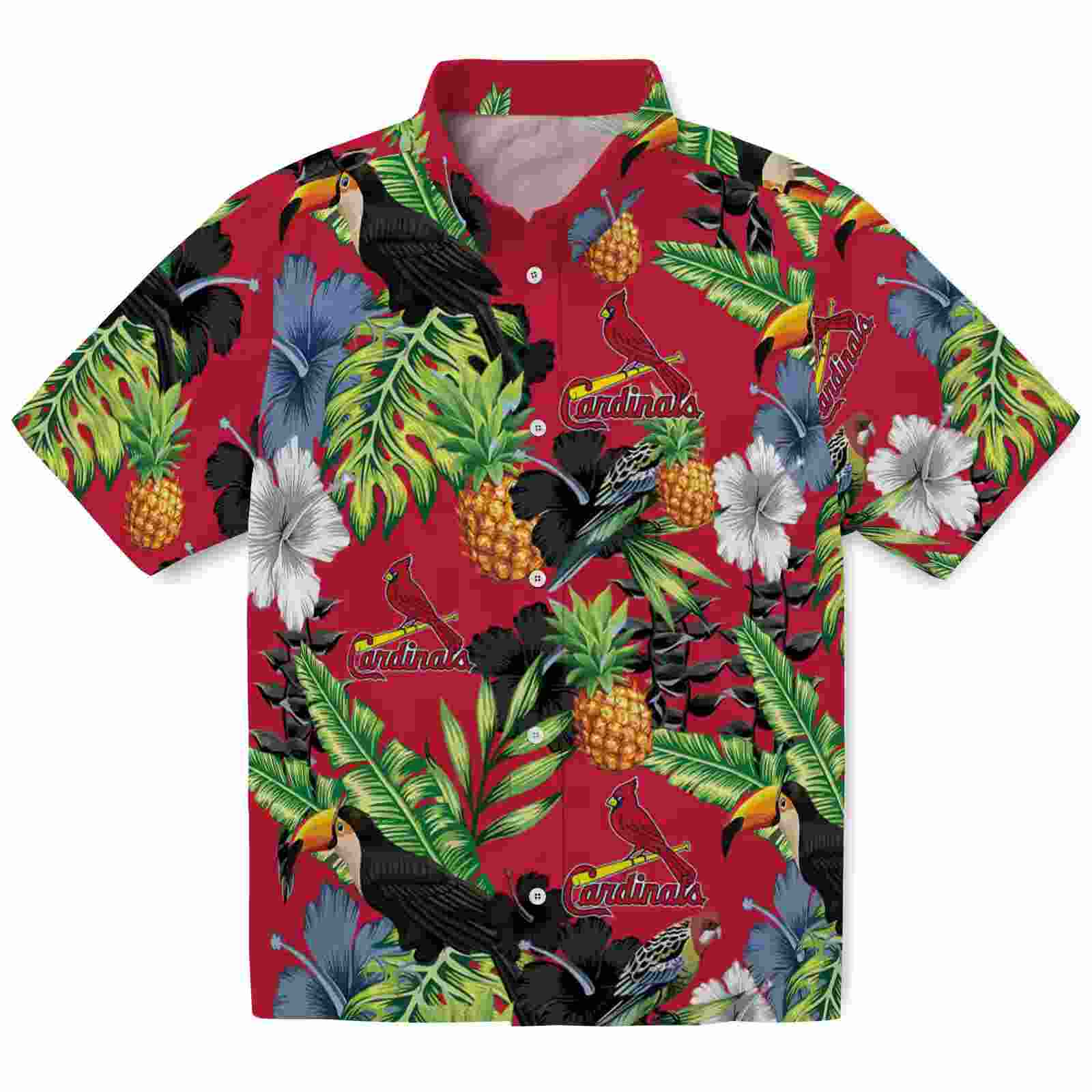 St. Louis Cardinals Toucan Hibiscus Pineapple Red Green Hawaiian Shirt