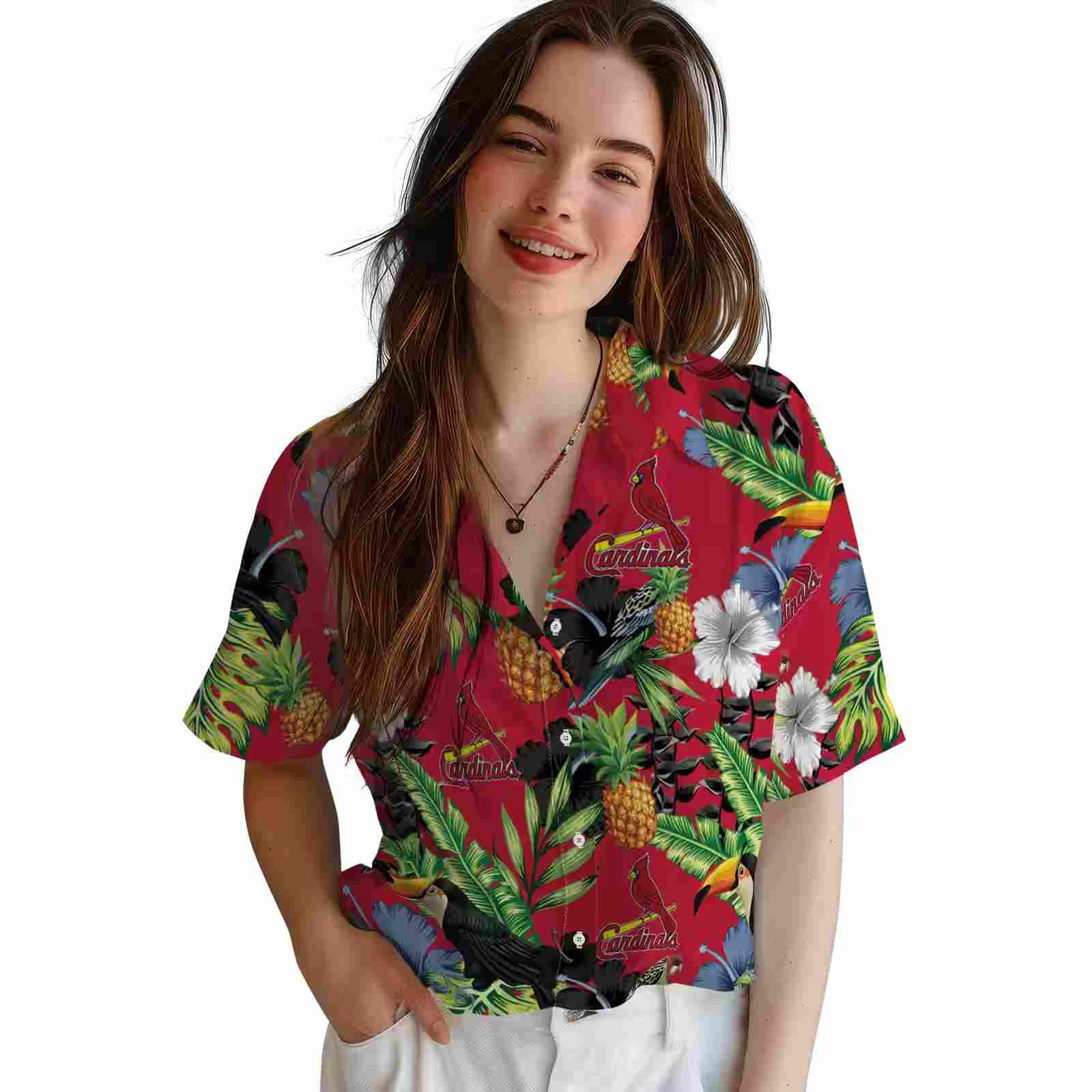 st louis cardinals toucan hibiscus pineapple red green hawaiian shirt latest model