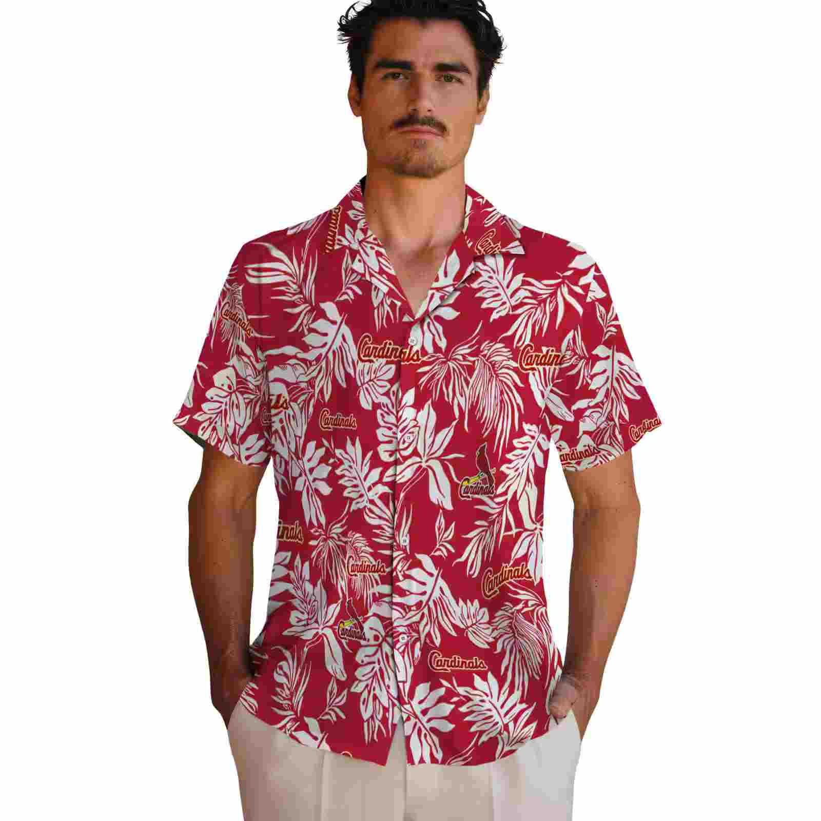 st louis cardinals tropical leaf red white hawaiian shirt fashion forward