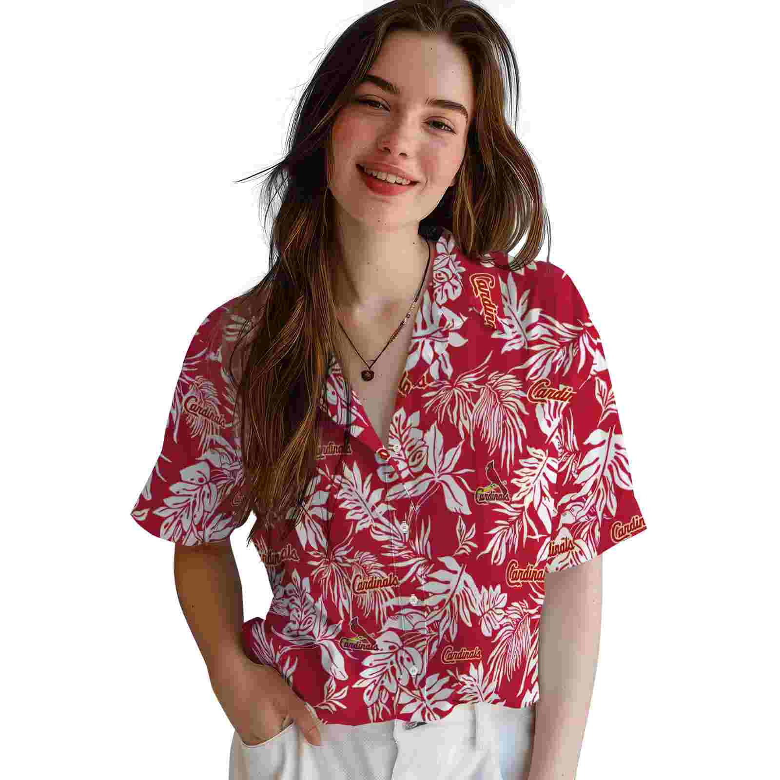 st louis cardinals tropical leaf red white hawaiian shirt latest model