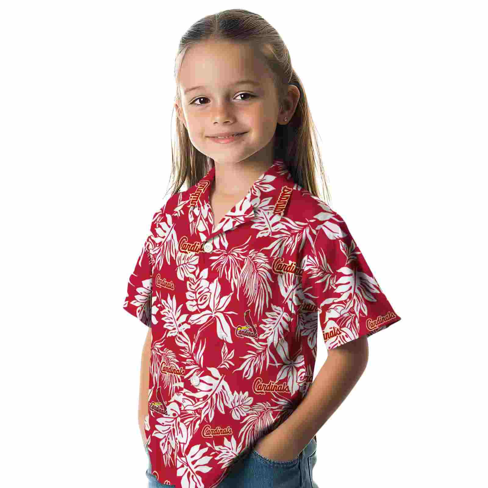 st louis cardinals tropical leaf red white hawaiian shirt premium grade