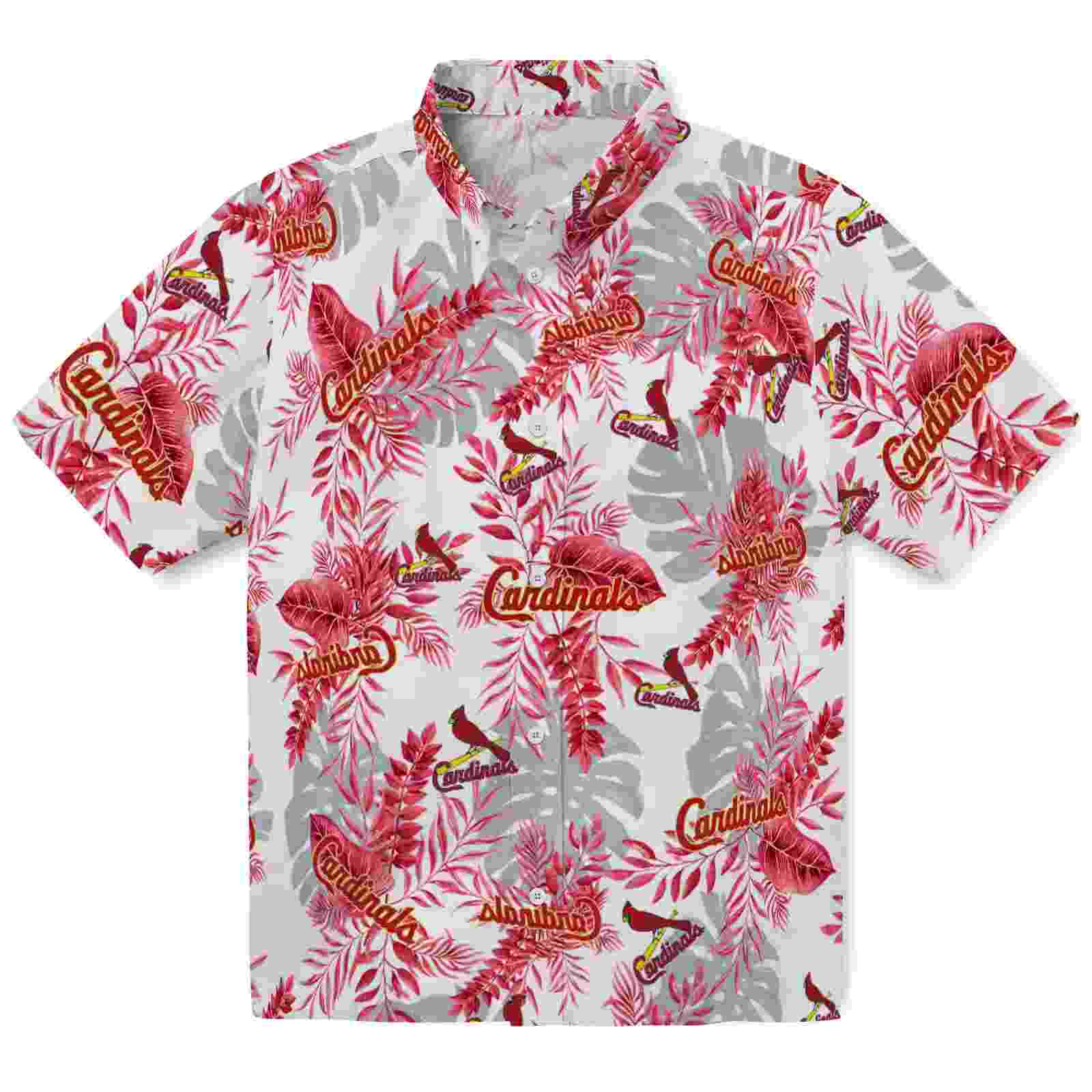 St. Louis Cardinals Tropical Leaves Red White Hawaiian Shirt