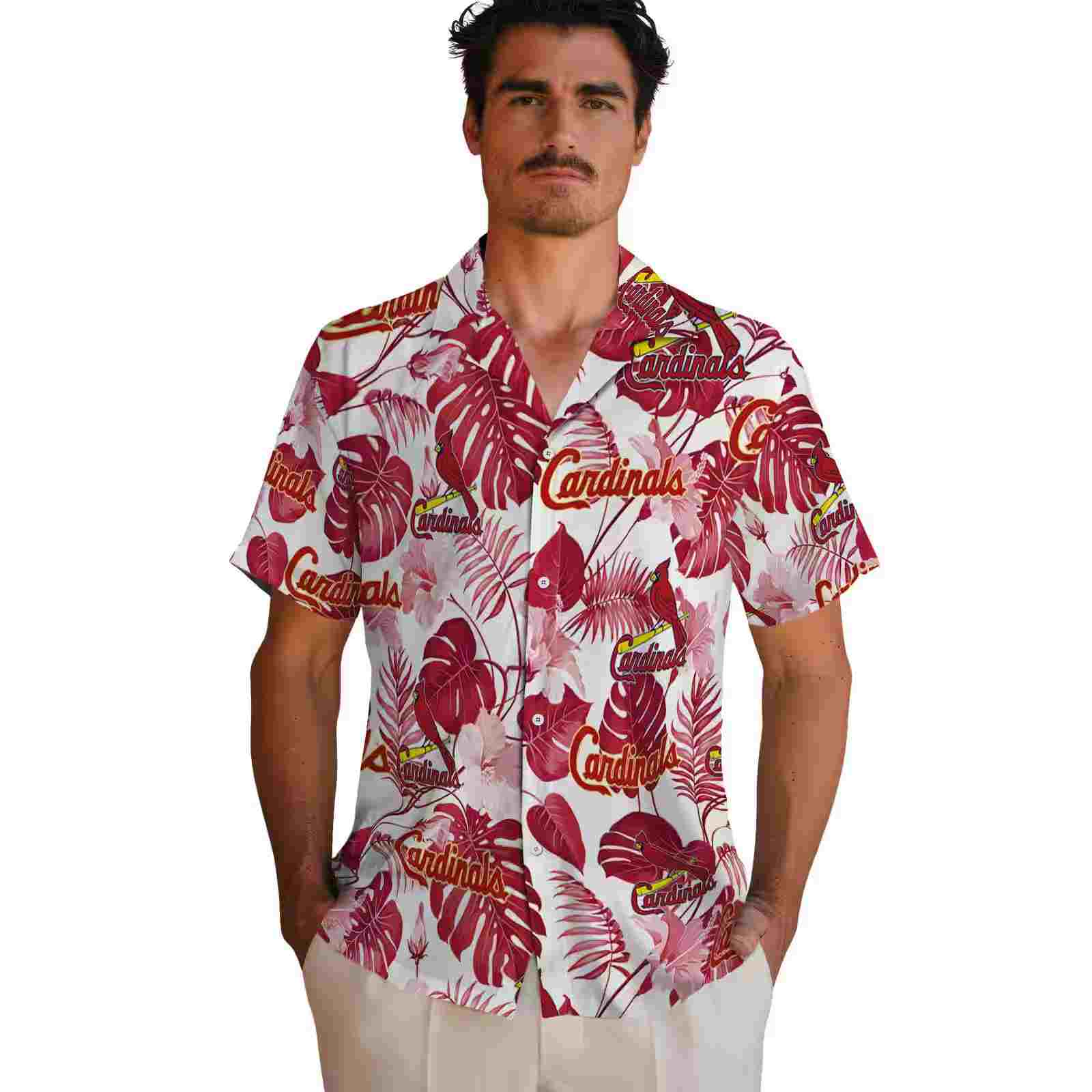 st louis cardinals tropical plants red white hawaiian shirt fashion forward