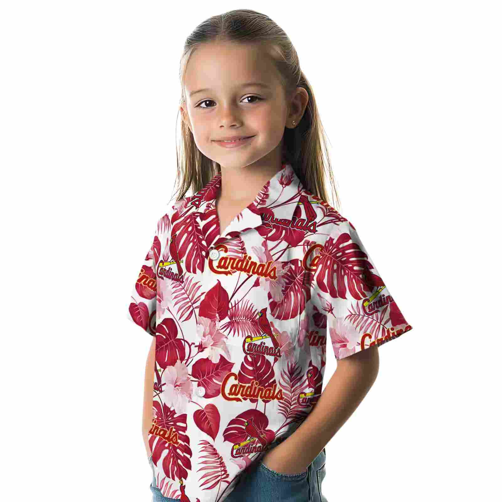 st louis cardinals tropical plants red white hawaiian shirt premium grade