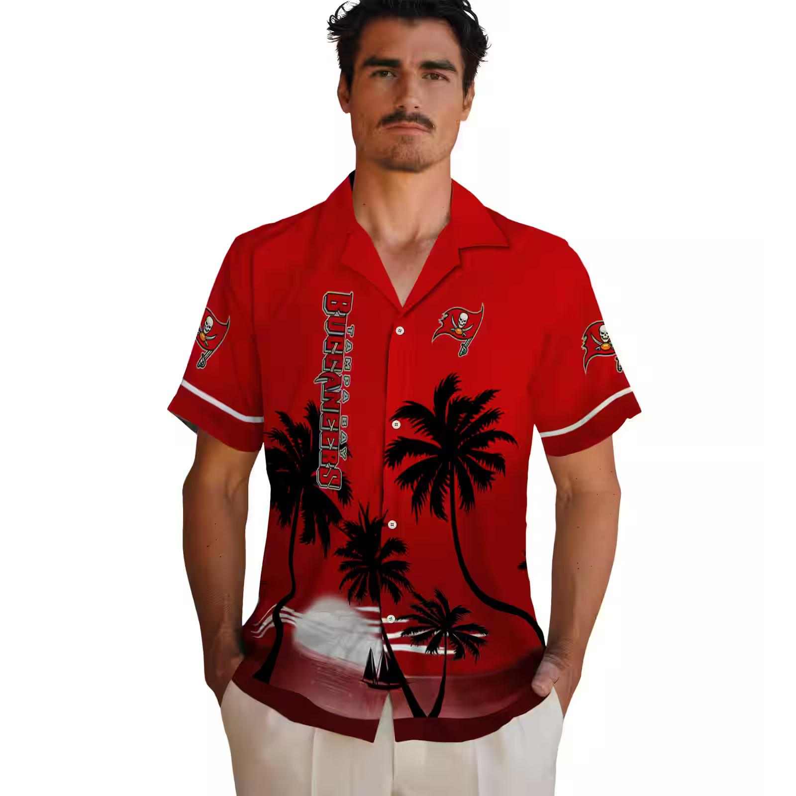 tampa bay buccaneers beach sunset red black hawaiian shirt fashion forward