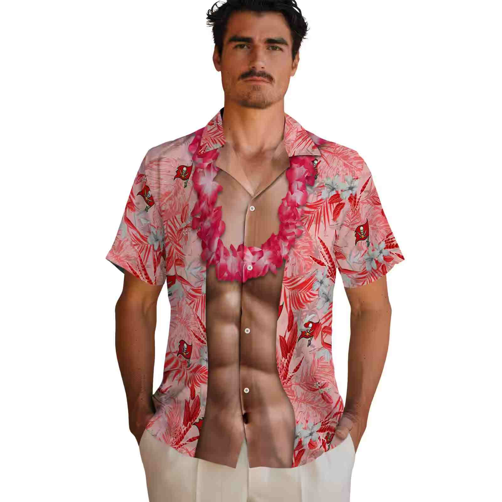 tampa bay buccaneers chest illusion red hawaiian shirt fashion forward