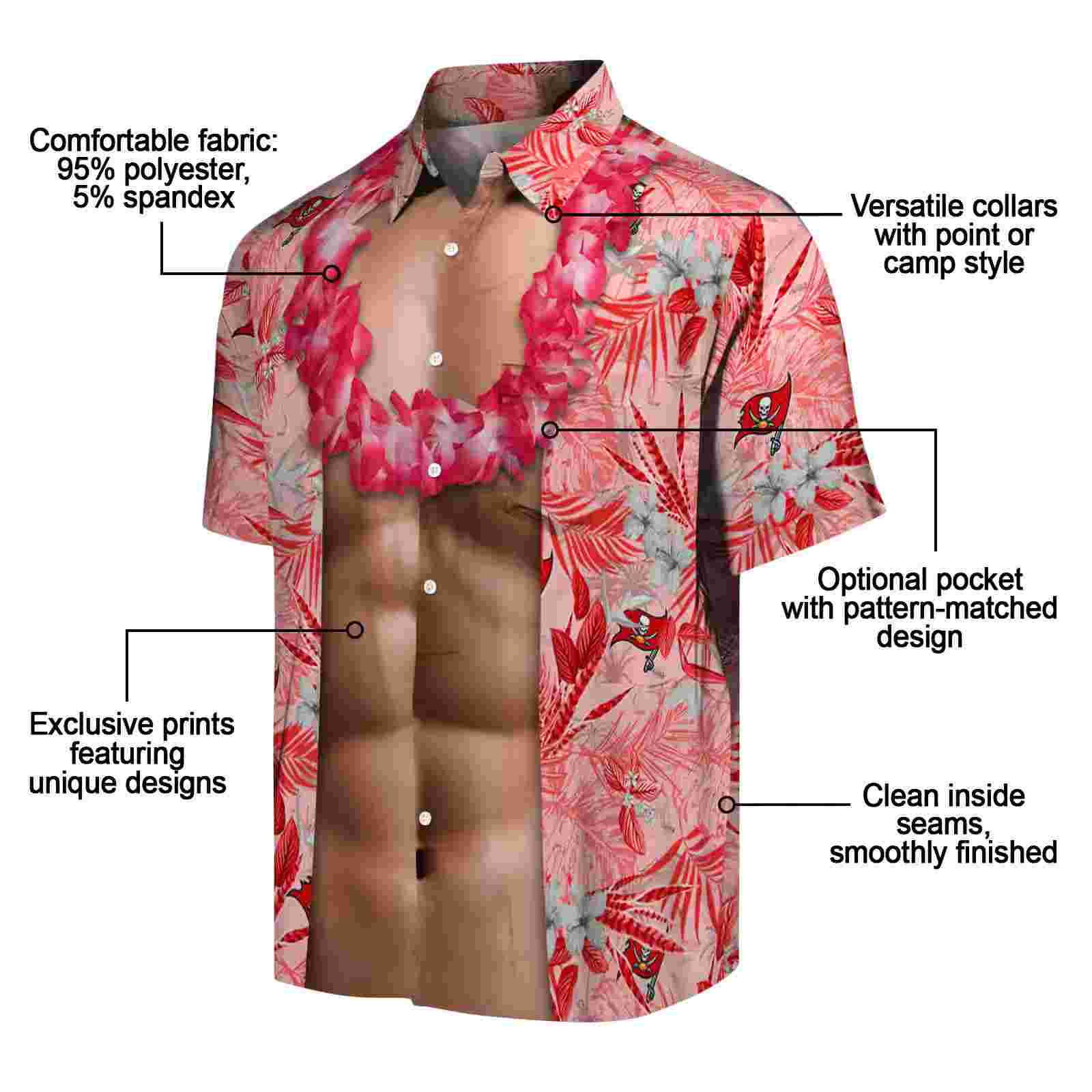 tampa bay buccaneers chest illusion red hawaiian shirt new arrival