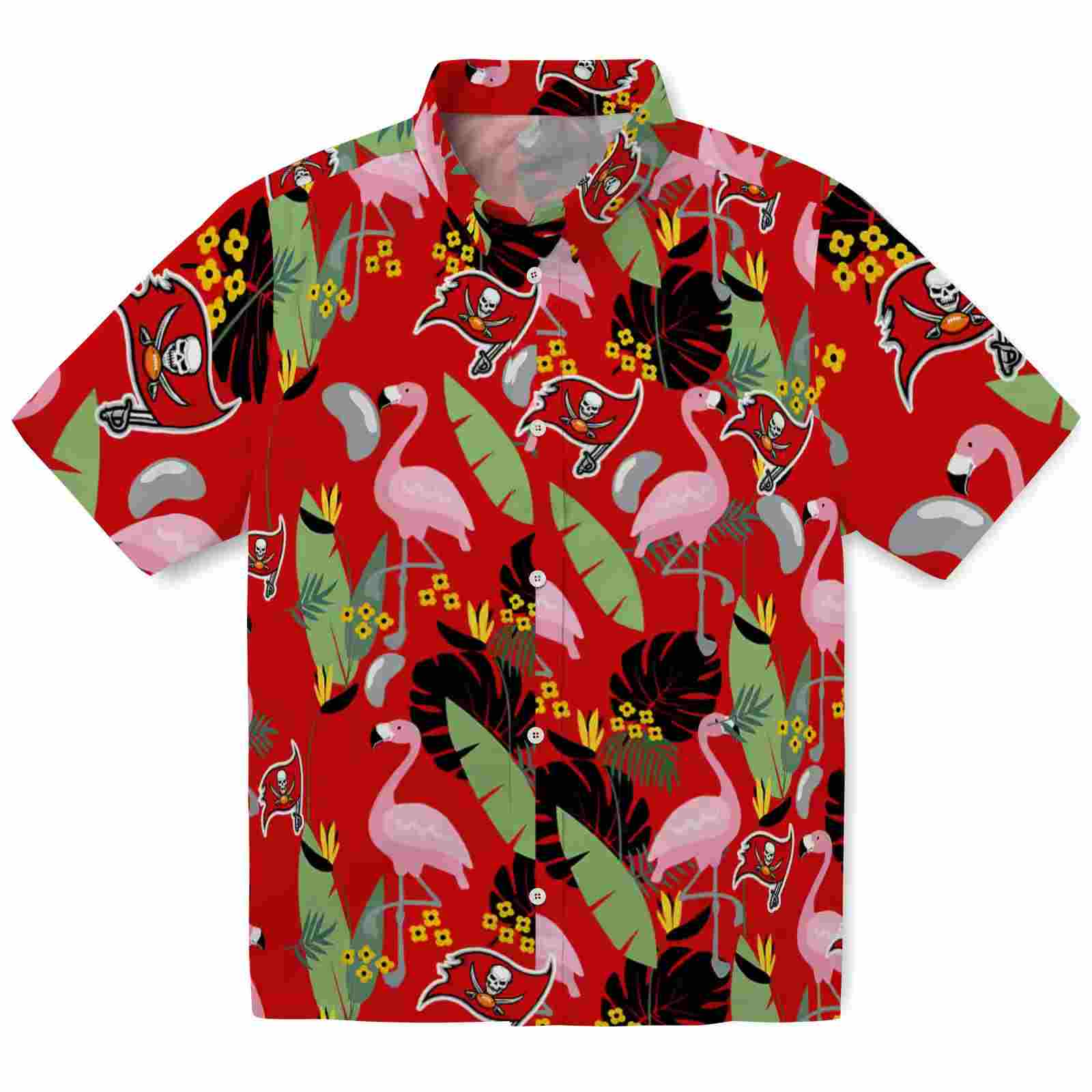 Tampa Bay Buccaneers Flamingo Leaves Red Hawaiian Shirt