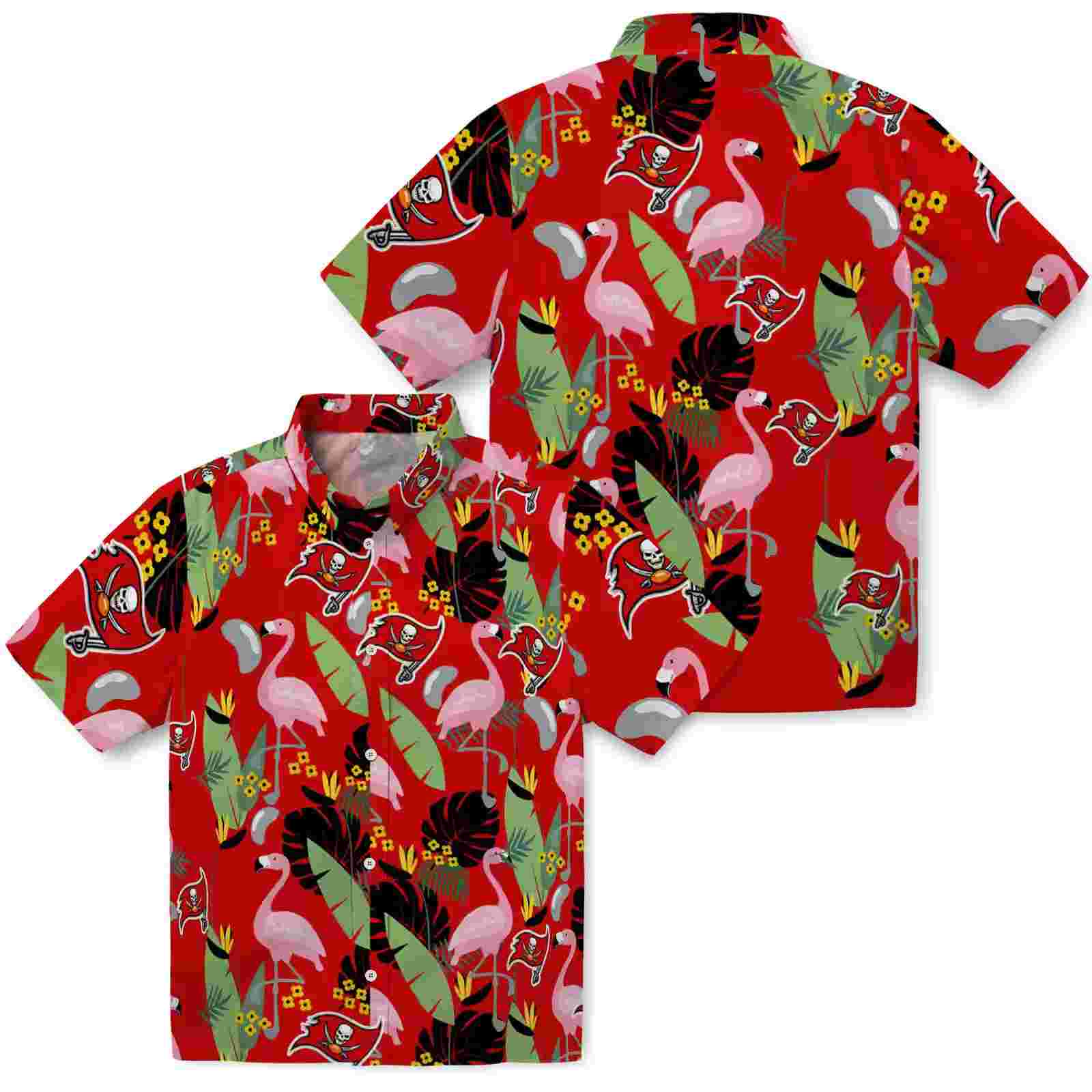 tampa bay buccaneers flamingo leaves red hawaiian shirt high quality