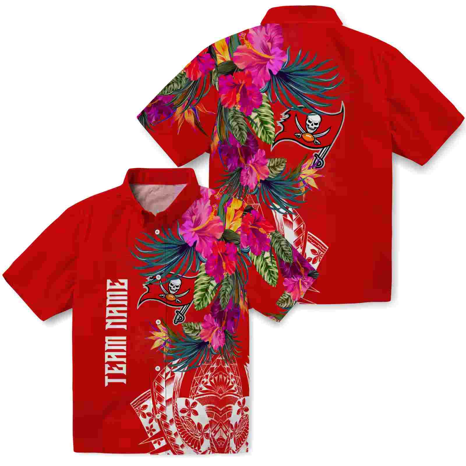 tampa bay buccaneers floral polynesian red hawaiian shirt high quality